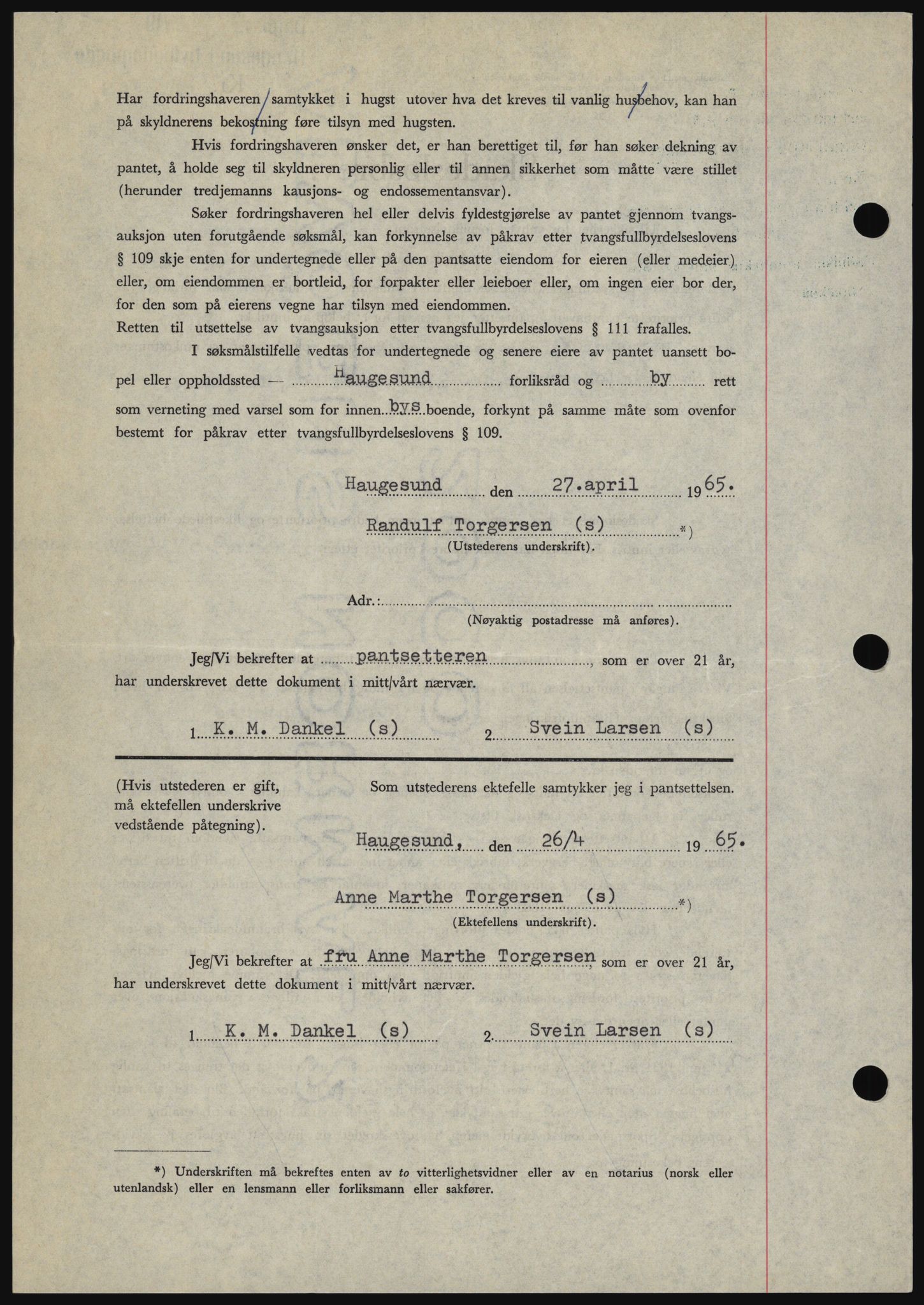 Haugesund tingrett, SAST/A-101415/01/II/IIC/L0053: Mortgage book no. B 53, 1965-1965, Diary no: : 1106/1965