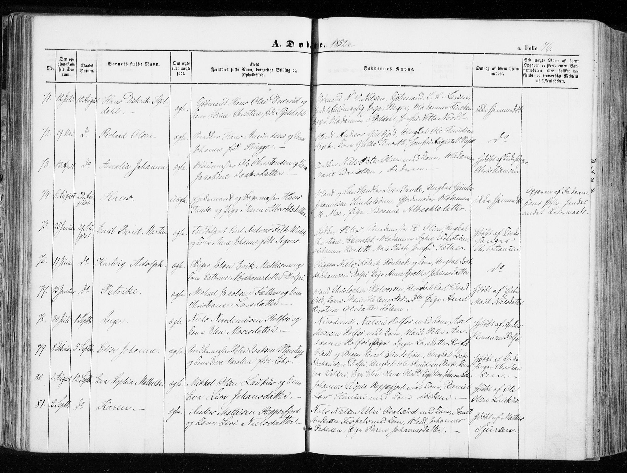 Hammerfest sokneprestkontor, SATØ/S-1347/H/Ha/L0004.kirke: Parish register (official) no. 4, 1843-1856, p. 76