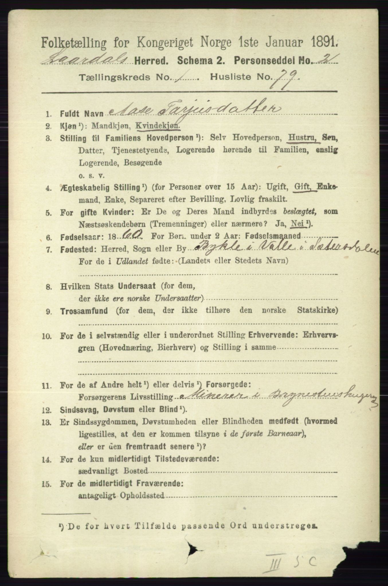 RA, 1891 census for 0833 Lårdal, 1891, p. 568