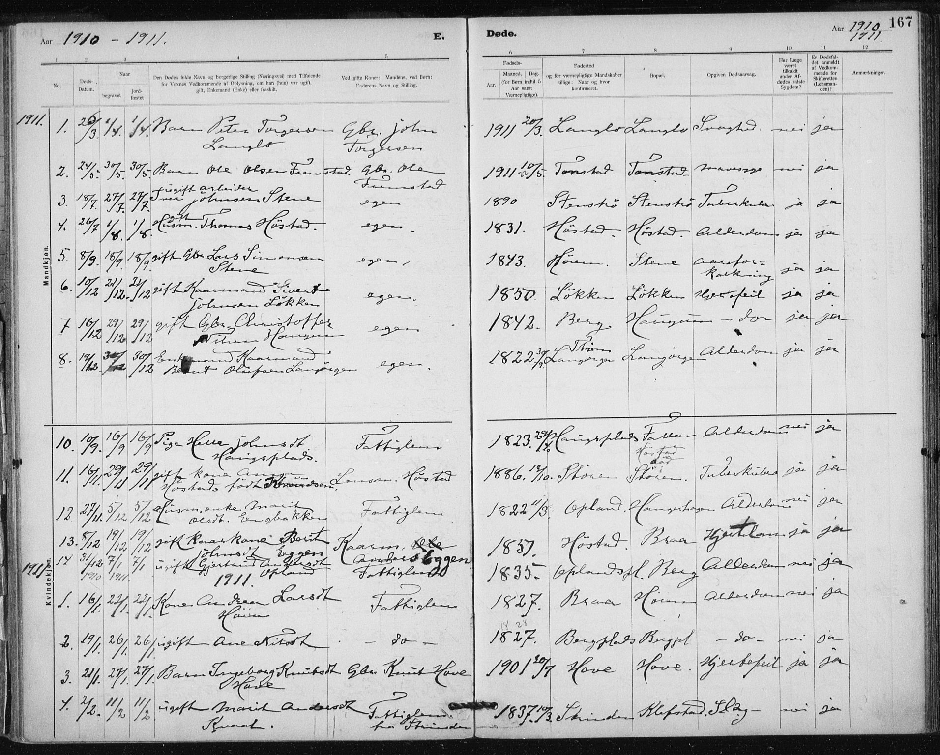 Ministerialprotokoller, klokkerbøker og fødselsregistre - Sør-Trøndelag, SAT/A-1456/612/L0381: Parish register (official) no. 612A13, 1907-1923, p. 167