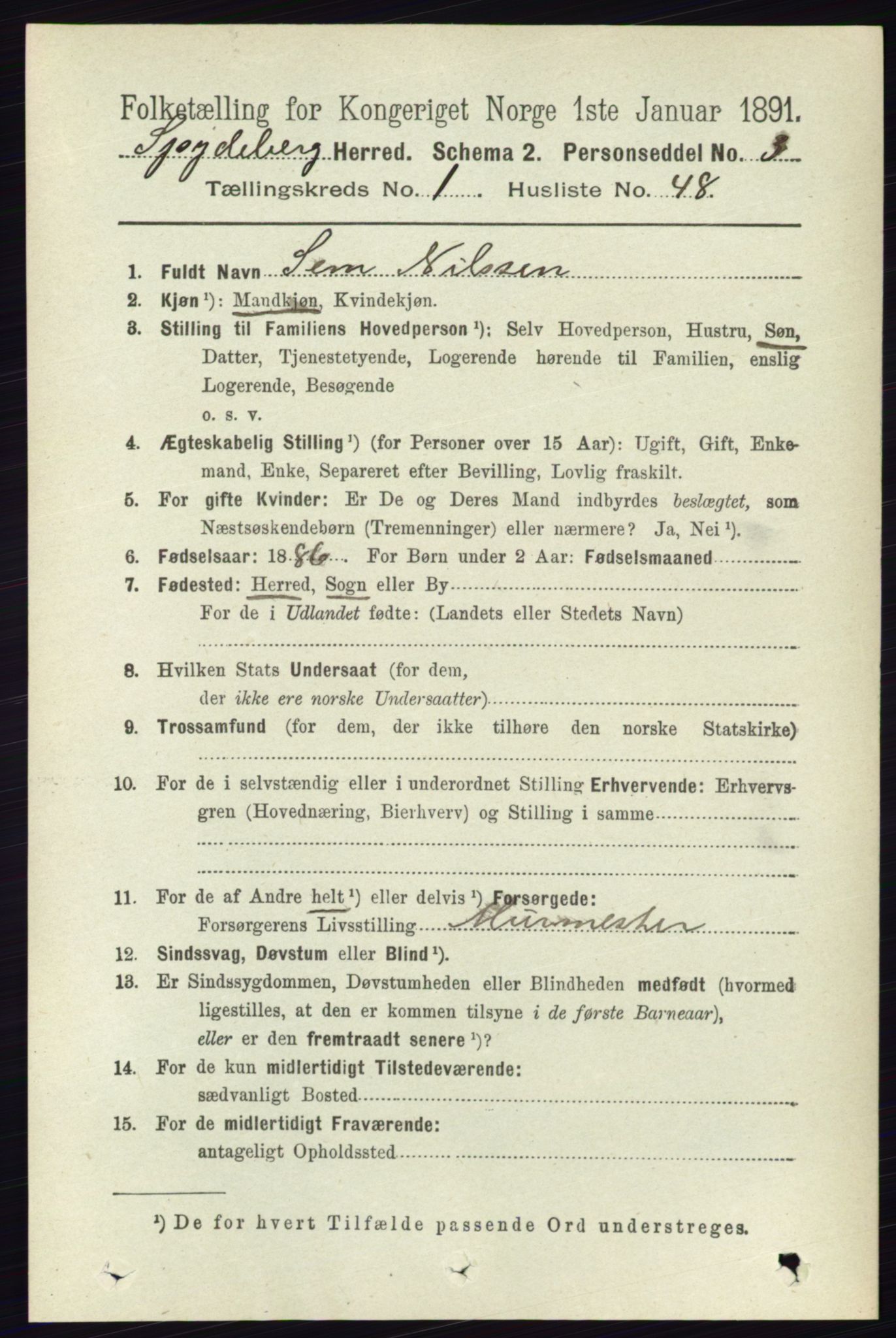 RA, 1891 census for 0123 Spydeberg, 1891, p. 459