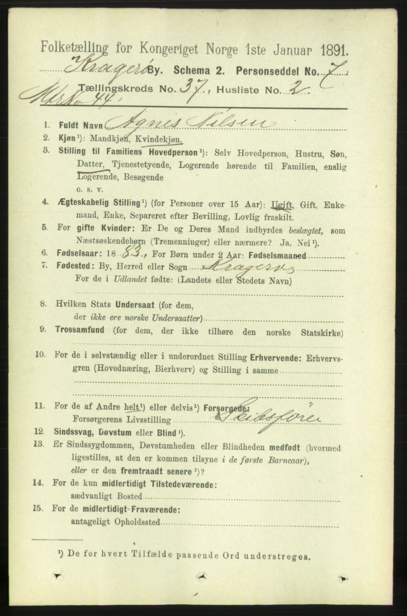 RA, 1891 census for 0801 Kragerø, 1891, p. 6763