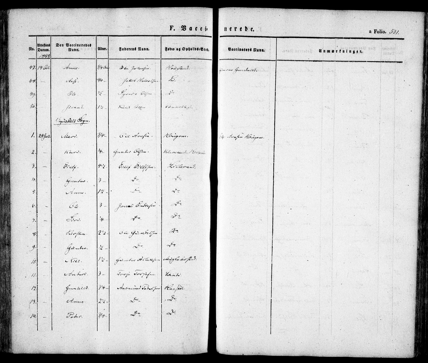 Evje sokneprestkontor, AV/SAK-1111-0008/F/Fa/Faa/L0005: Parish register (official) no. A 5, 1843-1865, p. 521