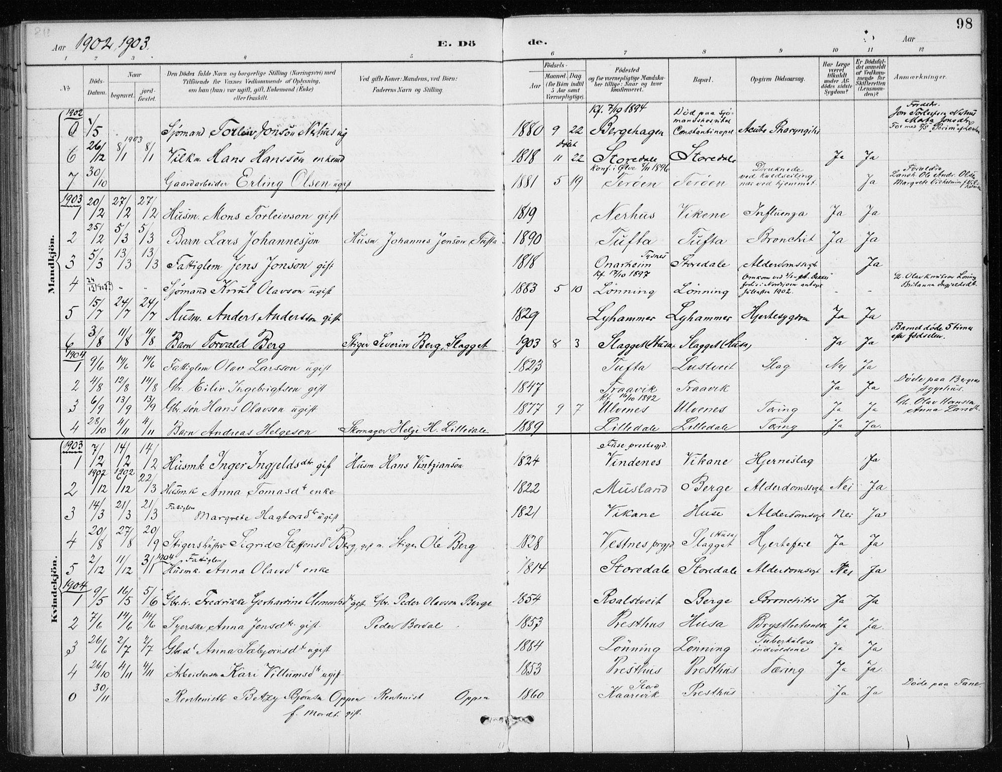 Kvinnherad sokneprestembete, SAB/A-76401/H/Haa: Parish register (official) no. E 1, 1887-1912, p. 98