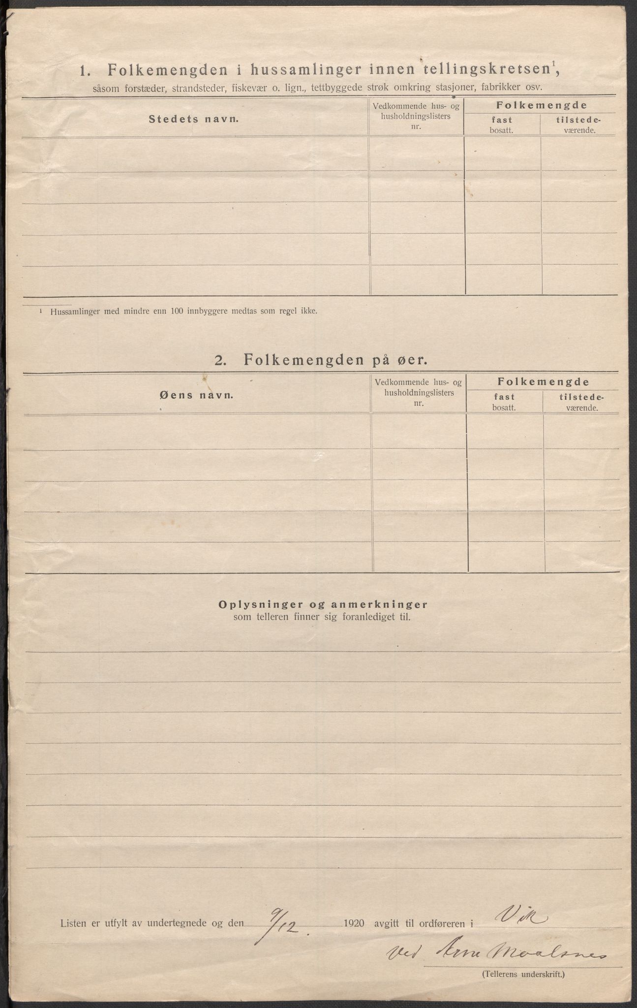 SAB, 1920 census for Vik, 1920, p. 50