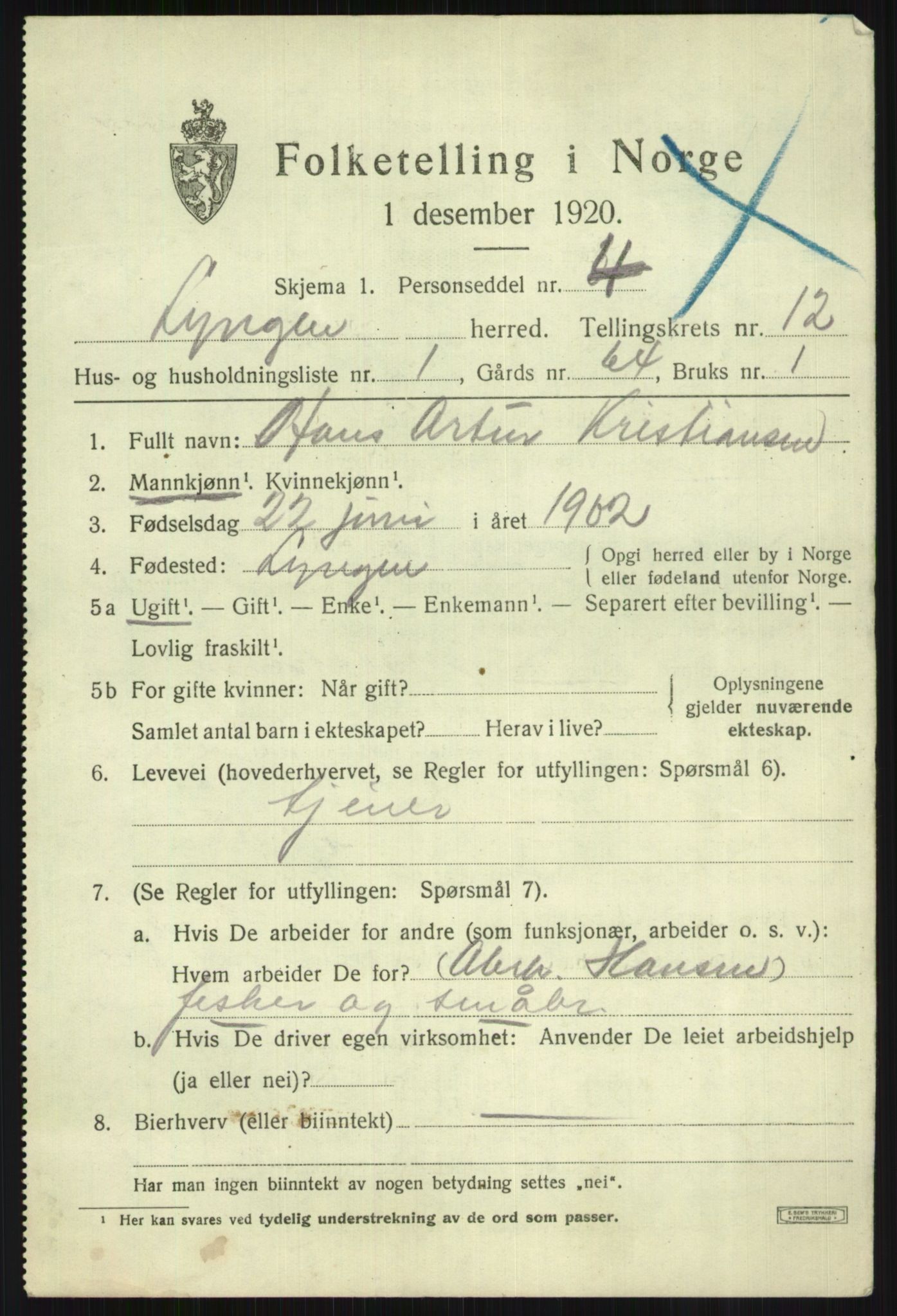 SATØ, 1920 census for Lyngen, 1920, p. 9061