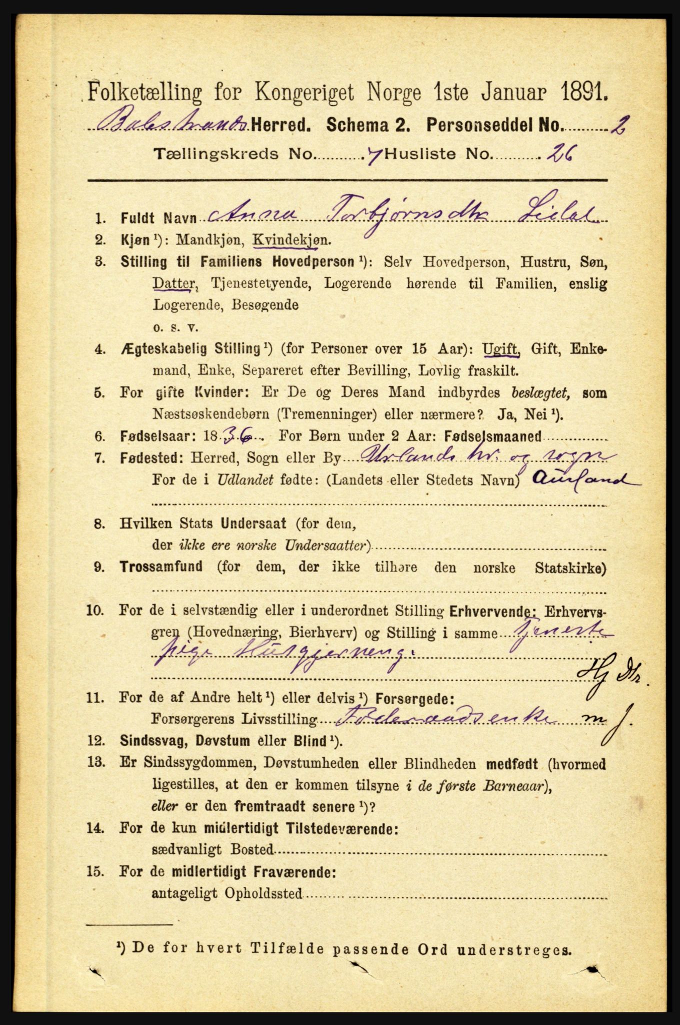 RA, 1891 census for 1418 Balestrand, 1891, p. 1671