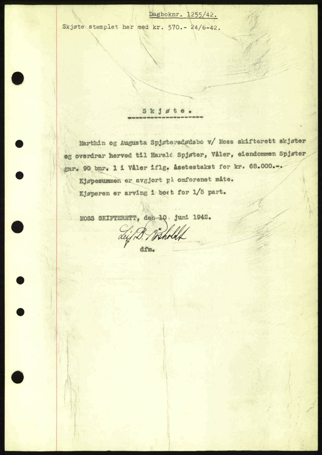 Moss sorenskriveri, SAO/A-10168: Mortgage book no. A9, 1941-1942, Diary no: : 1255/1942
