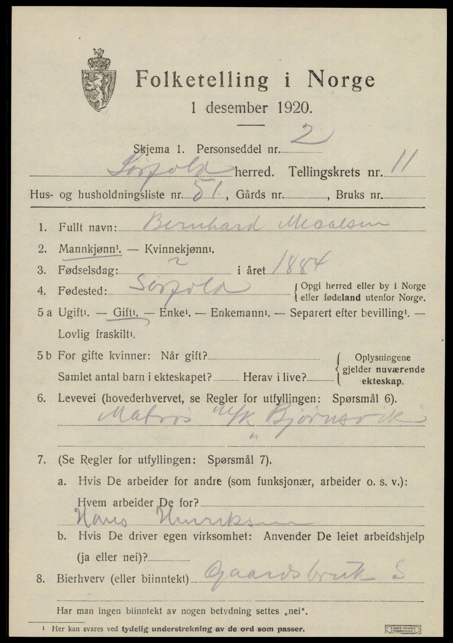 SAT, 1920 census for Sørfold, 1920, p. 6199