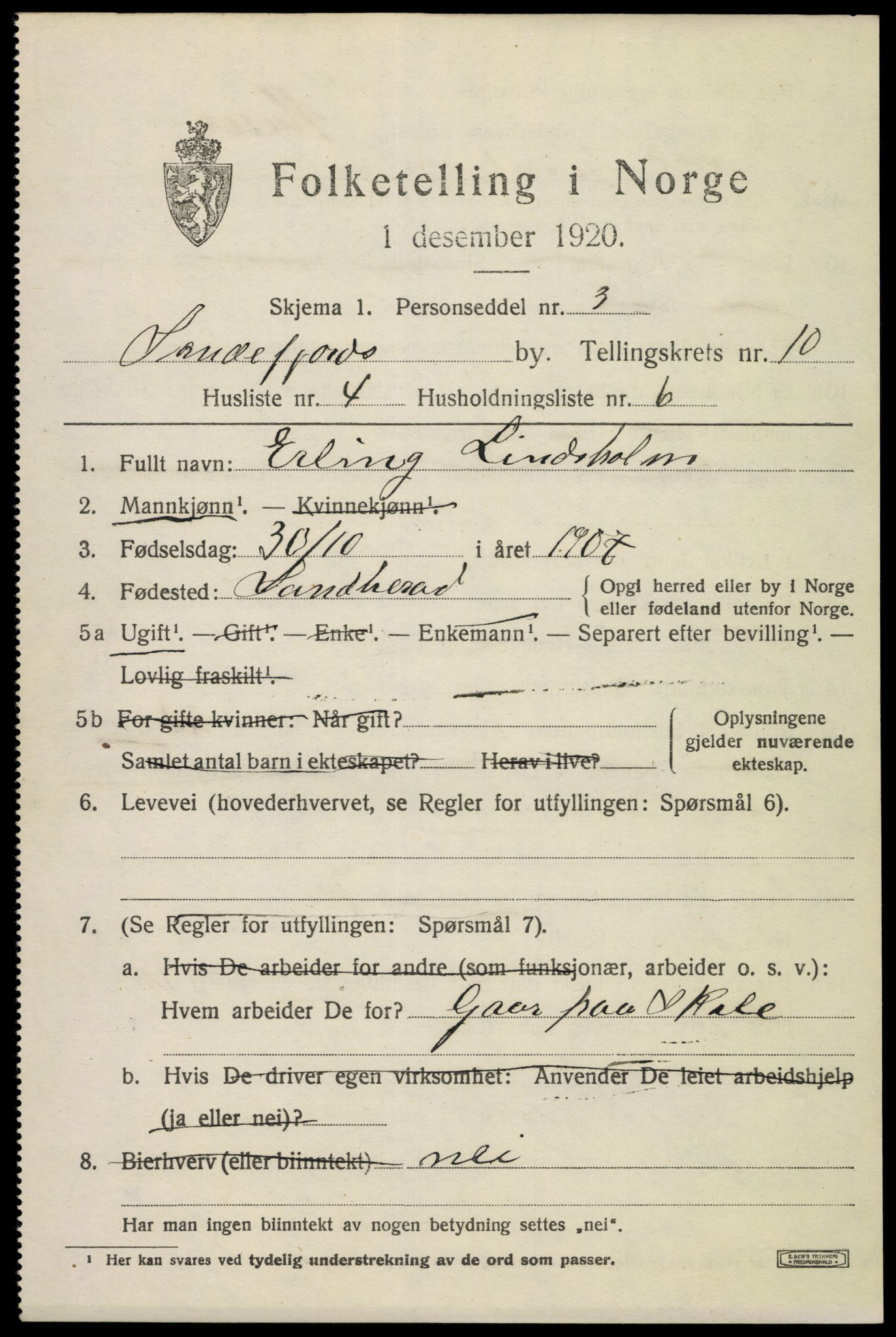 SAKO, 1920 census for Sandefjord, 1920, p. 14168