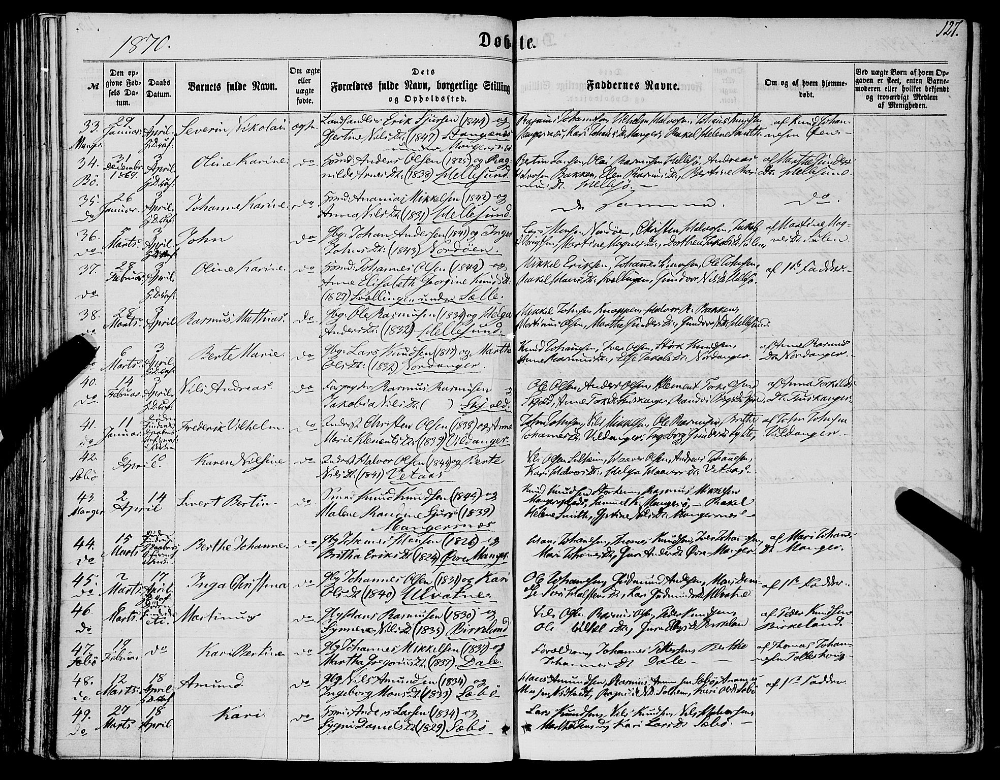 Manger sokneprestembete, SAB/A-76801/H/Haa: Parish register (official) no. A 7, 1860-1870, p. 127