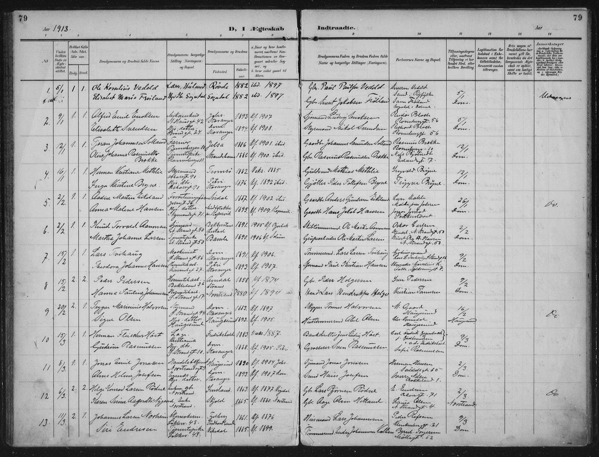 Domkirken sokneprestkontor, SAST/A-101812/002/A/L0016: Parish register (official) no. A 33, 1905-1922, p. 79