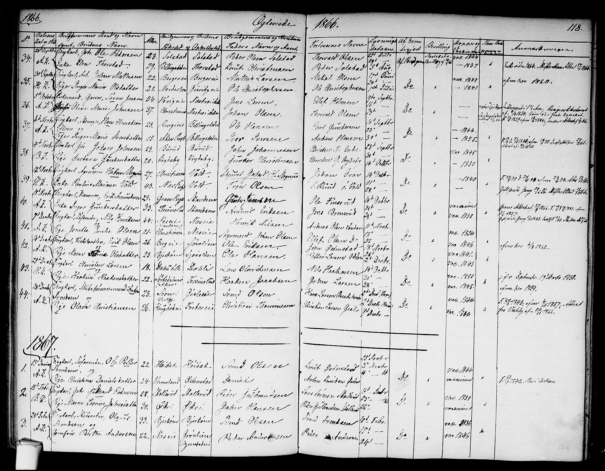 Asker prestekontor Kirkebøker, SAO/A-10256a/F/Fa/L0010: Parish register (official) no. I 10, 1825-1878, p. 118