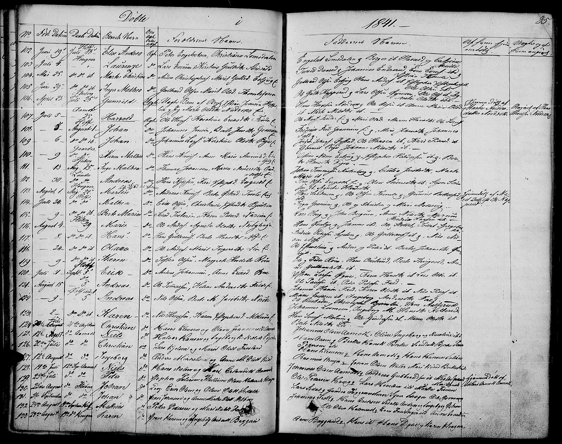 Land prestekontor, SAH/PREST-120/H/Ha/Haa/L0008: Parish register (official) no. 8, 1830-1846, p. 85