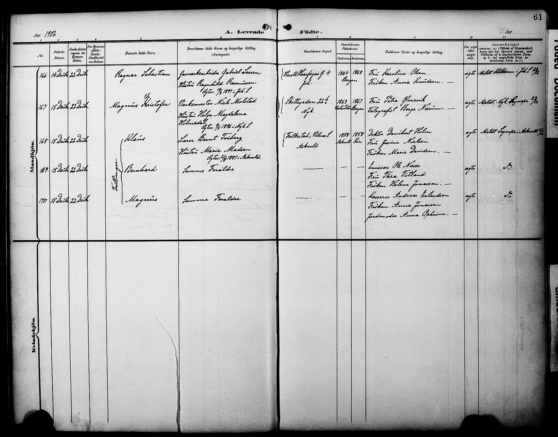 Fødselsstiftelsens sokneprestembete*, SAB/-: Parish register (official) no. A 3, 1901-1910, p. 61