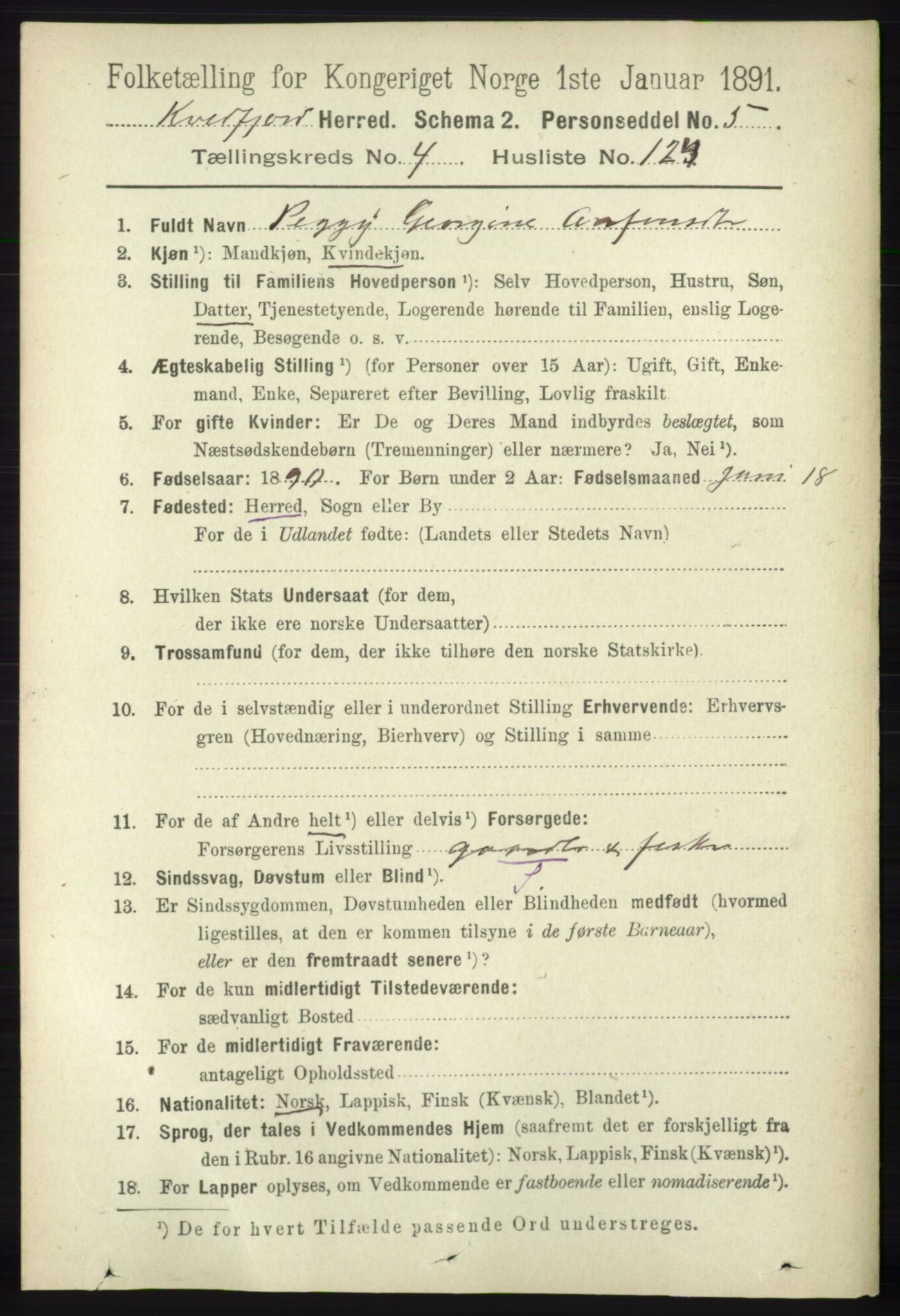 RA, 1891 census for 1911 Kvæfjord, 1891, p. 2682