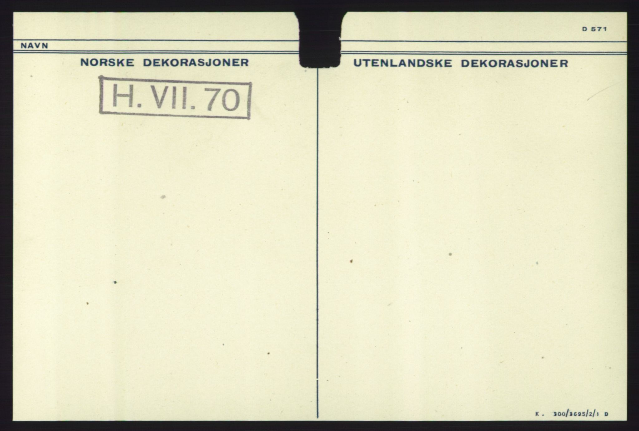 Forsvaret, Krigsdekorasjonskanselliet, AV/RA-RAFA-5156/G/Ga/Gaa/L0002: Hansteen - Merkesdal, 1944-1956