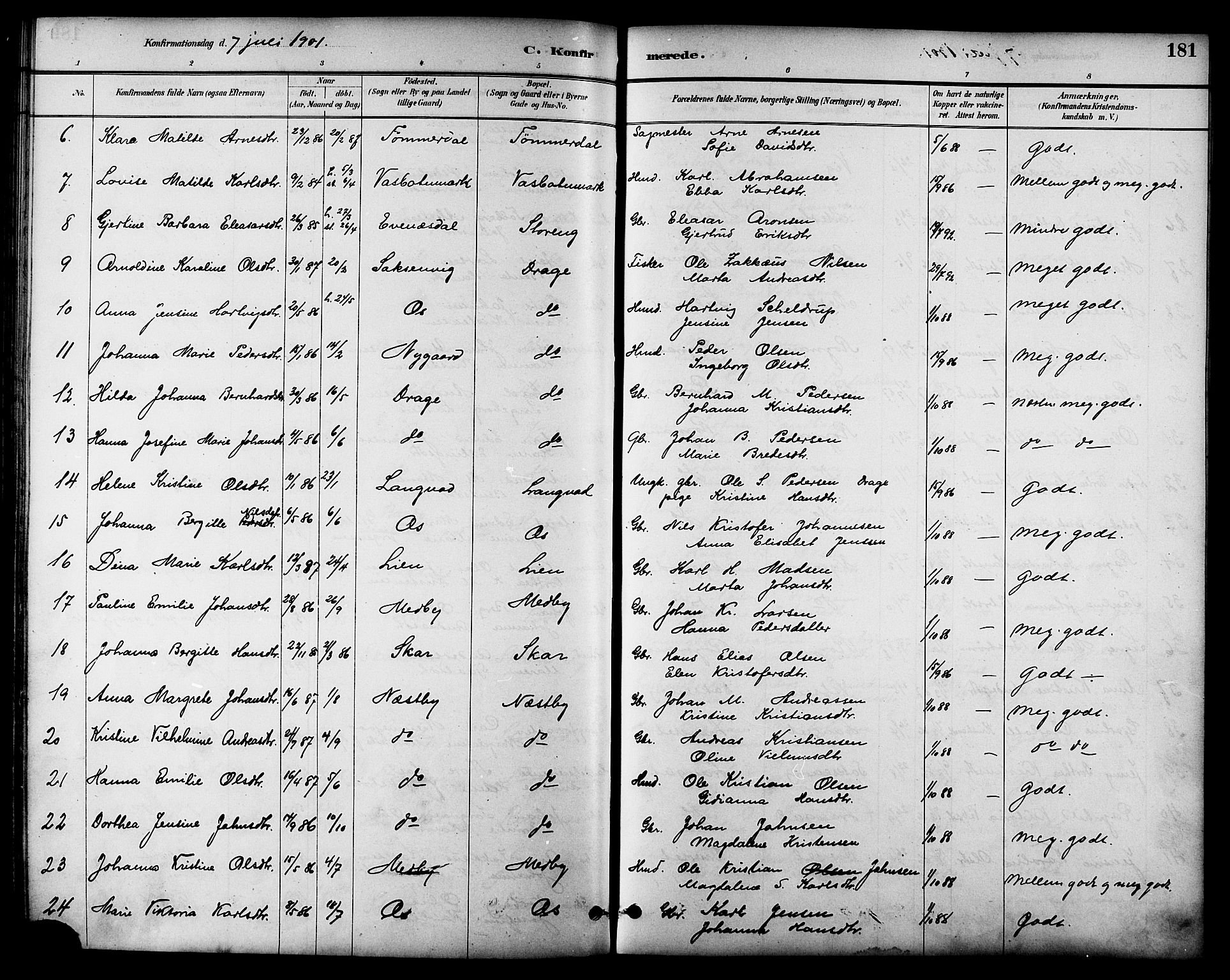 Ministerialprotokoller, klokkerbøker og fødselsregistre - Nordland, AV/SAT-A-1459/847/L0669: Parish register (official) no. 847A09, 1887-1901, p. 181