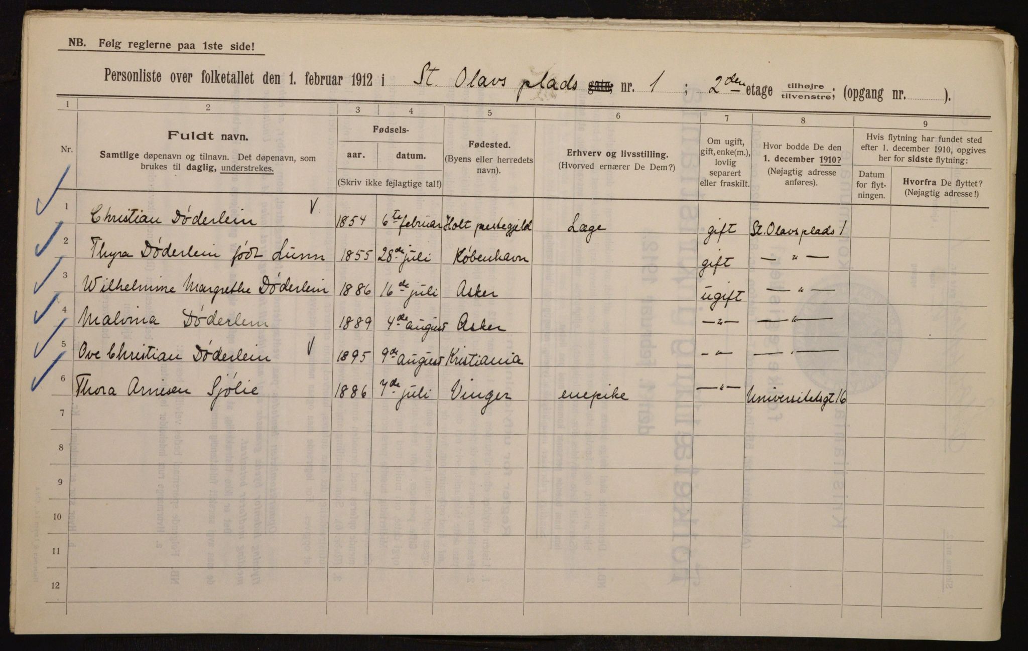 OBA, Municipal Census 1912 for Kristiania, 1912, p. 88612