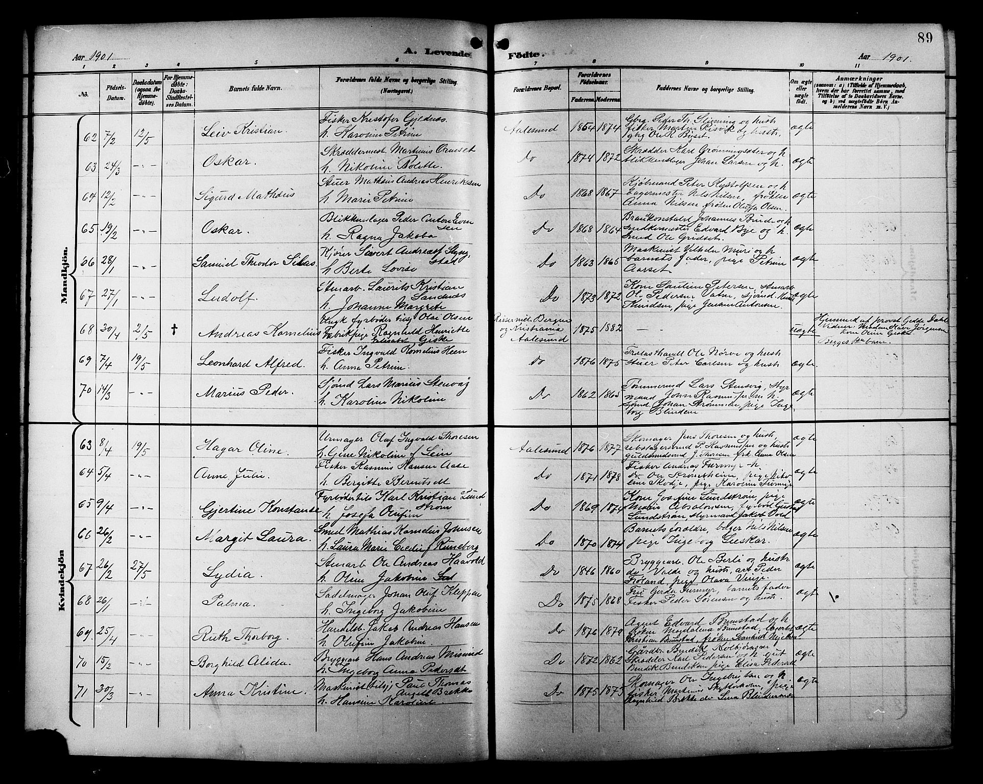 Ministerialprotokoller, klokkerbøker og fødselsregistre - Møre og Romsdal, AV/SAT-A-1454/529/L0468: Parish register (copy) no. 529C05, 1897-1908, p. 89