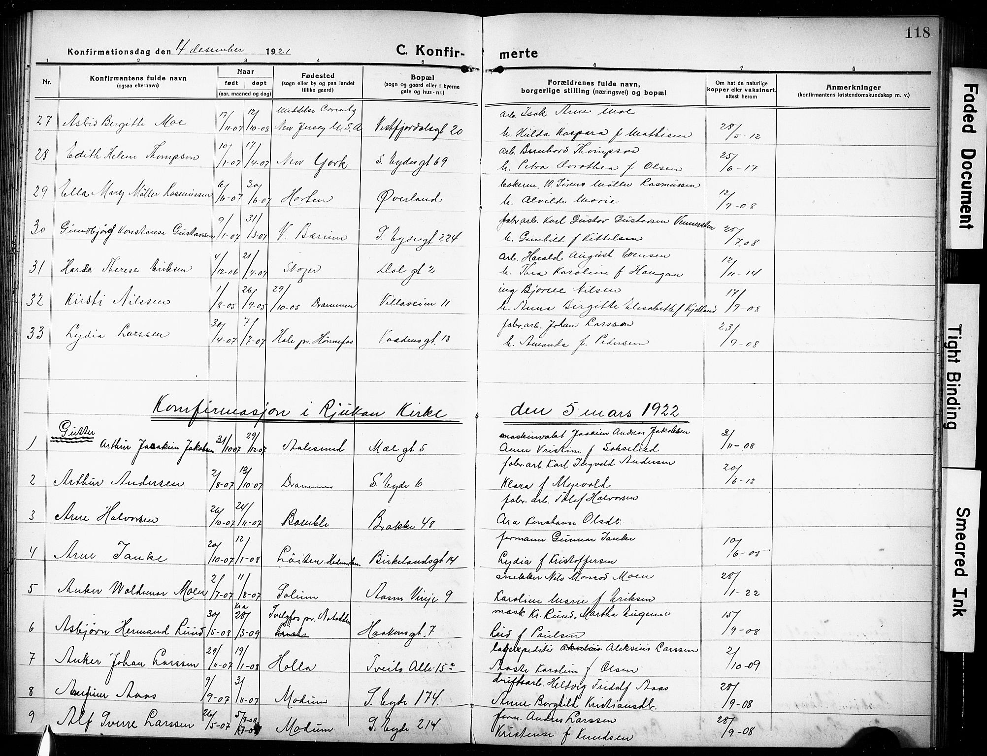 Rjukan kirkebøker, SAKO/A-294/G/Ga/L0003: Parish register (copy) no. 3, 1920-1928, p. 118