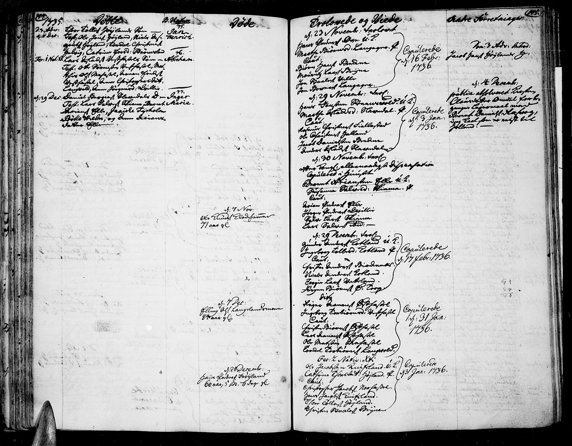 Lista sokneprestkontor, AV/SAK-1111-0027/F/Fa/L0002: Parish register (official) no. A 2 /1, 1726-1742, p. 144-145