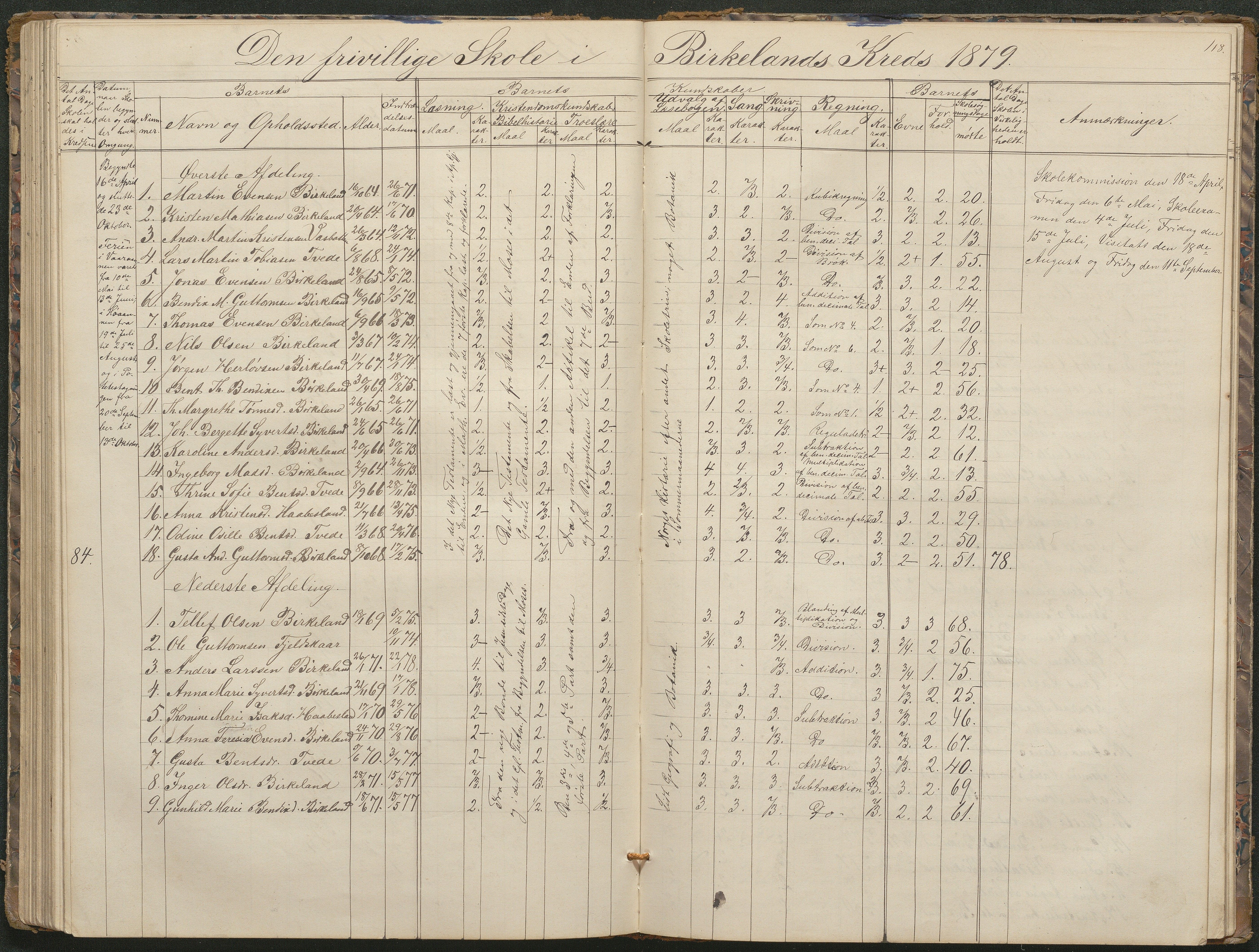 Birkenes kommune, Birkenes krets/Birkeland folkeskole frem til 1991, AAKS/KA0928-550a_91/F02/L0001: Skoleprotokoll, 1862-1896, p. 118