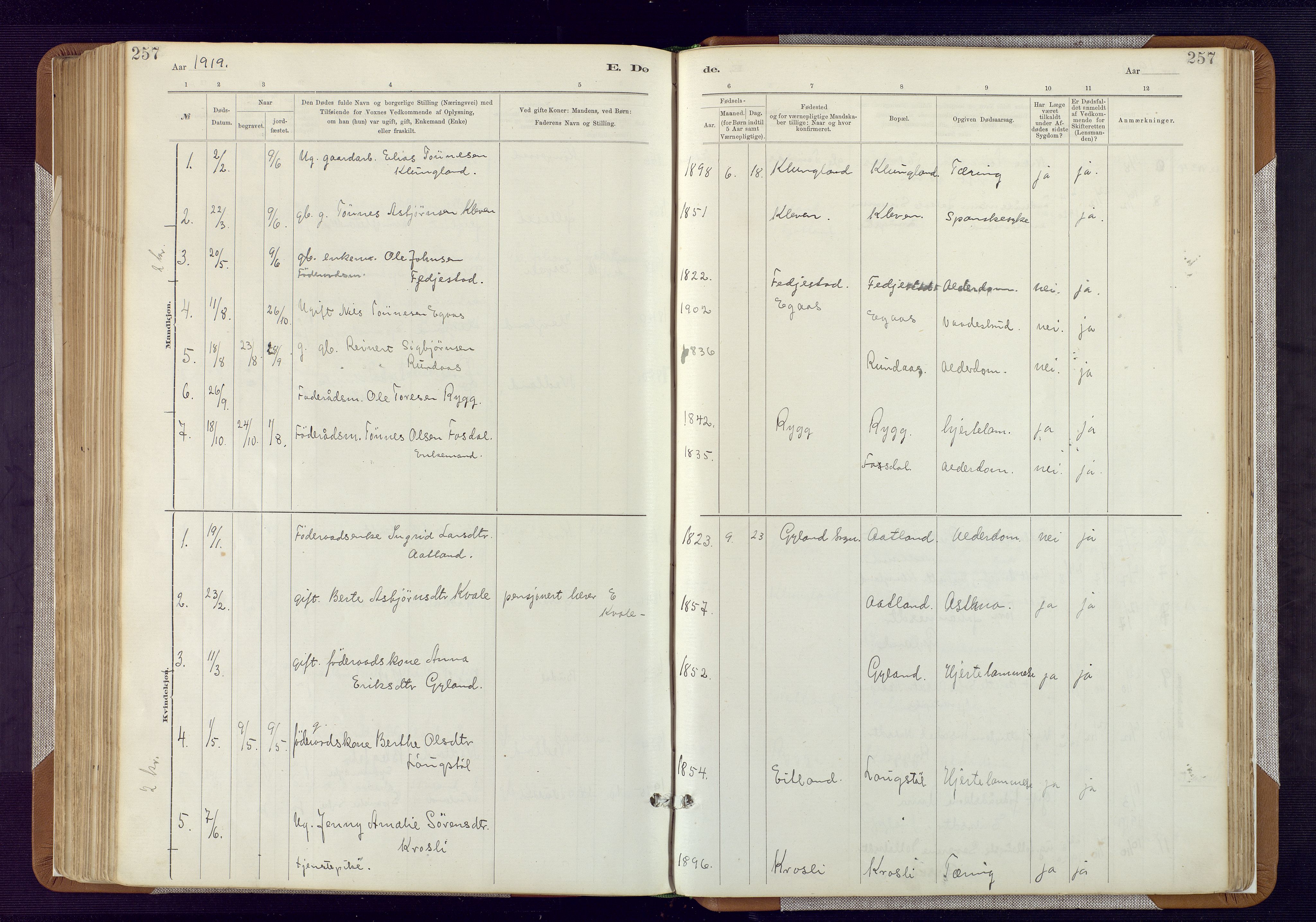 Bakke sokneprestkontor, SAK/1111-0002/F/Fa/Fab/L0003: Parish register (official) no. A 3, 1884-1921, p. 257