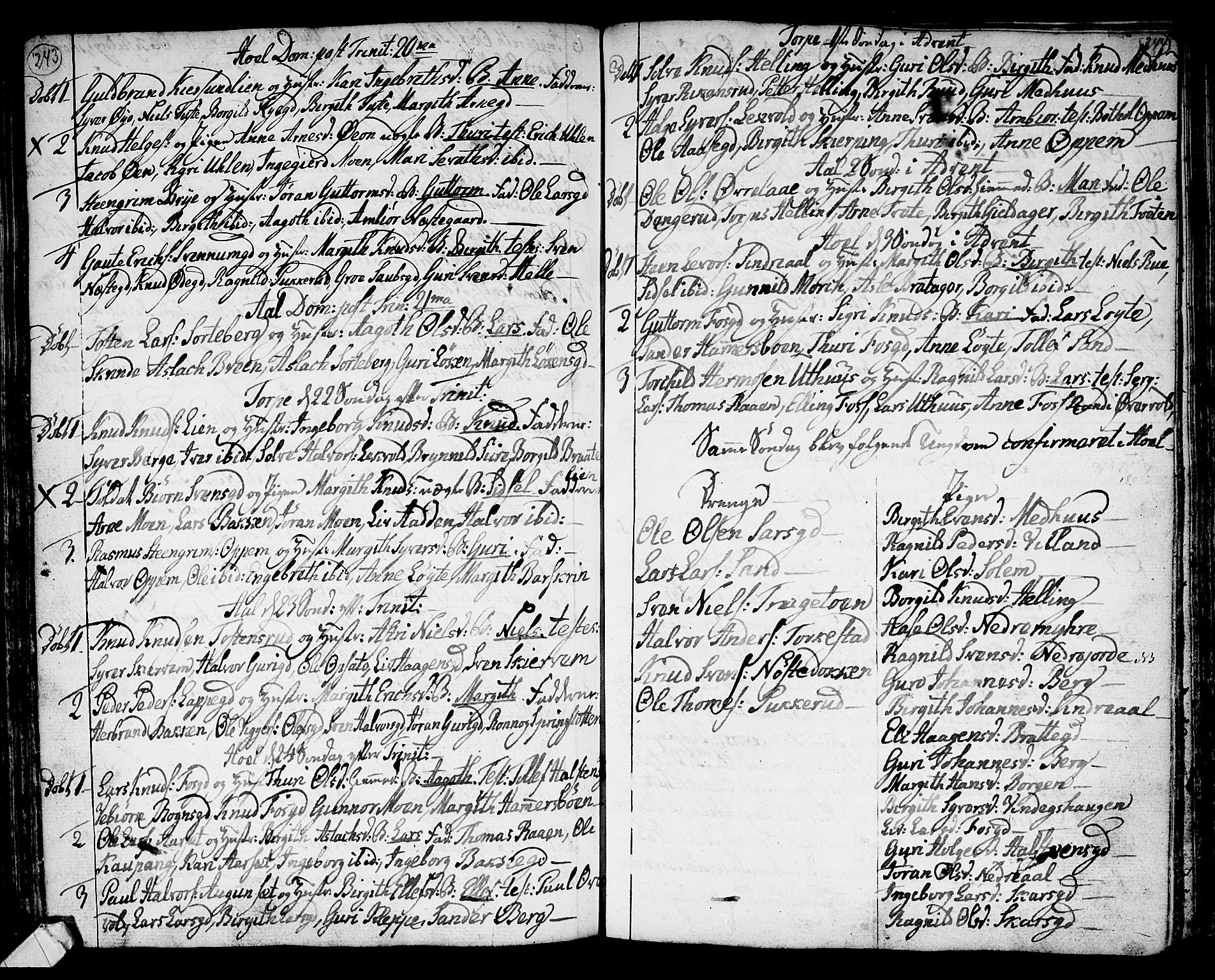 Ål kirkebøker, SAKO/A-249/F/Fa/L0002: Parish register (official) no. I 2, 1771-1806, p. 243-244