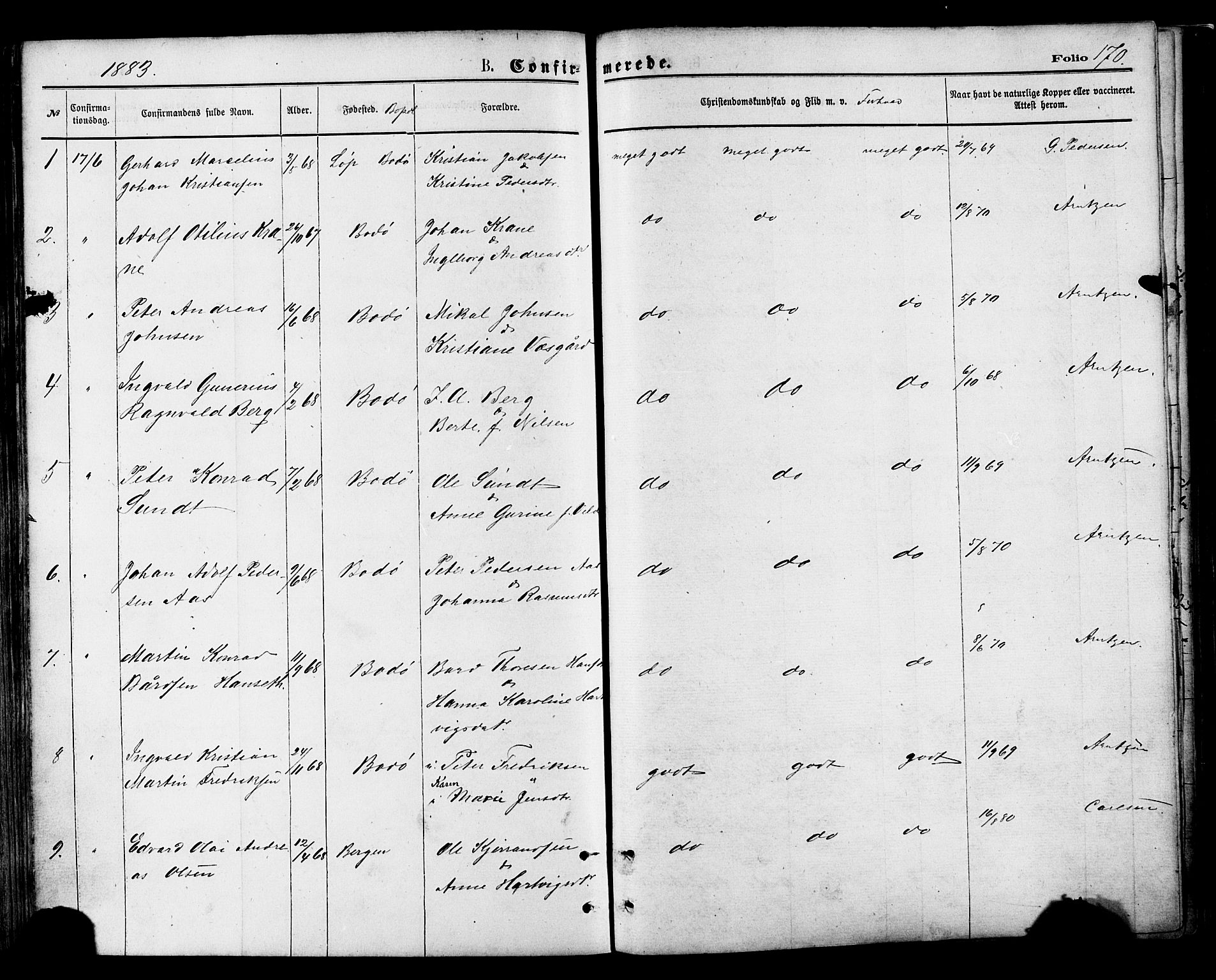 Ministerialprotokoller, klokkerbøker og fødselsregistre - Nordland, AV/SAT-A-1459/801/L0009: Parish register (official) no. 801A09, 1876-1883, p. 170