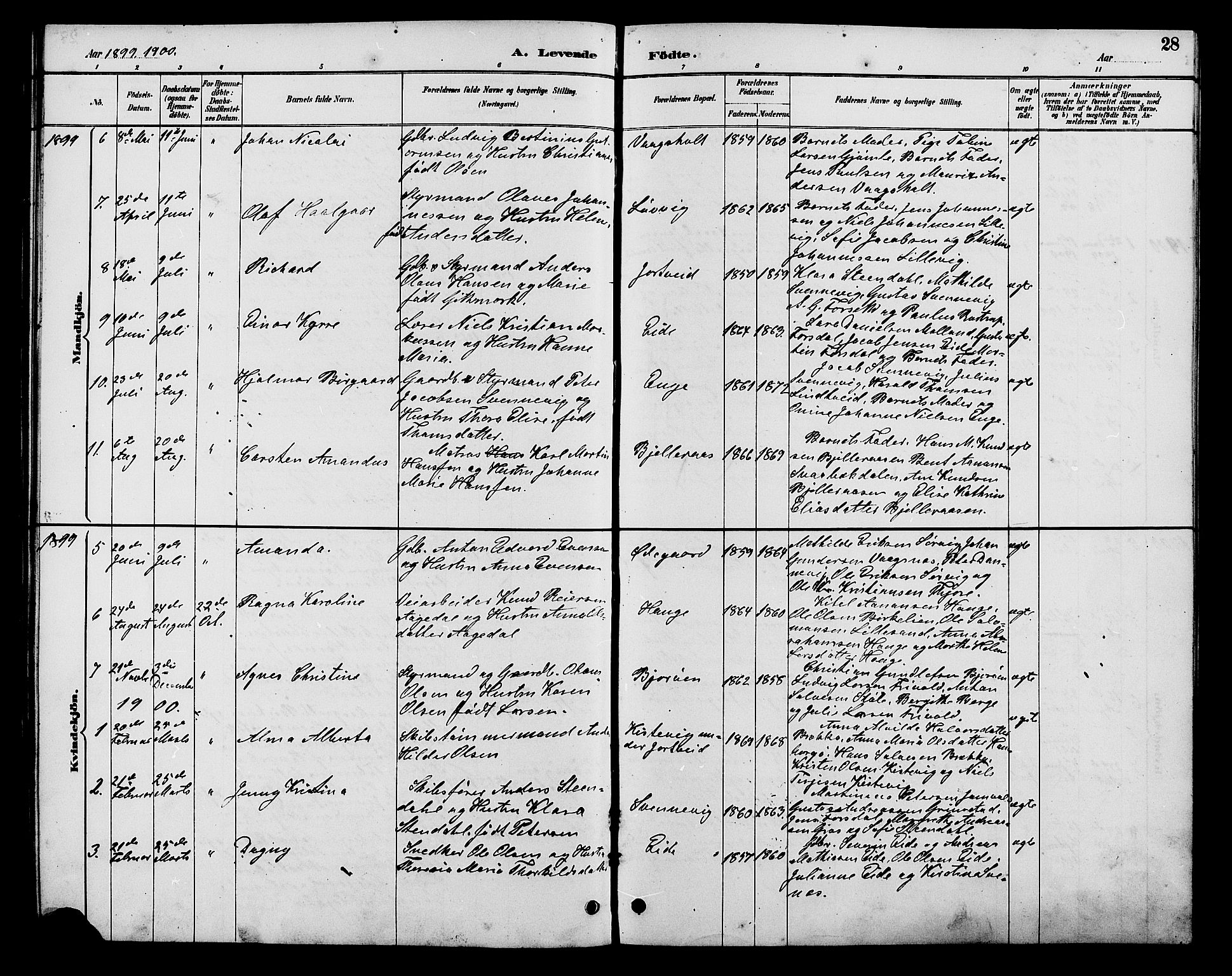 Hommedal sokneprestkontor, AV/SAK-1111-0023/F/Fb/Fba/L0004: Parish register (copy) no. B 4, 1885-1908, p. 28