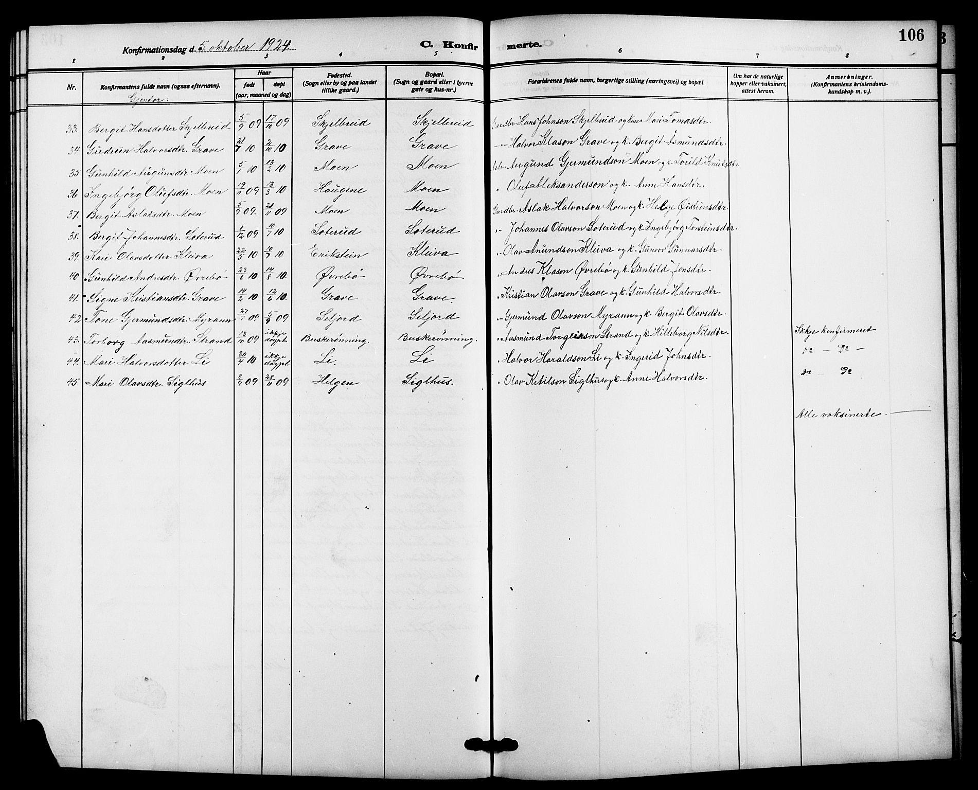 Bø kirkebøker, SAKO/A-257/G/Ga/L0007: Parish register (copy) no. 7, 1909-1924, p. 106