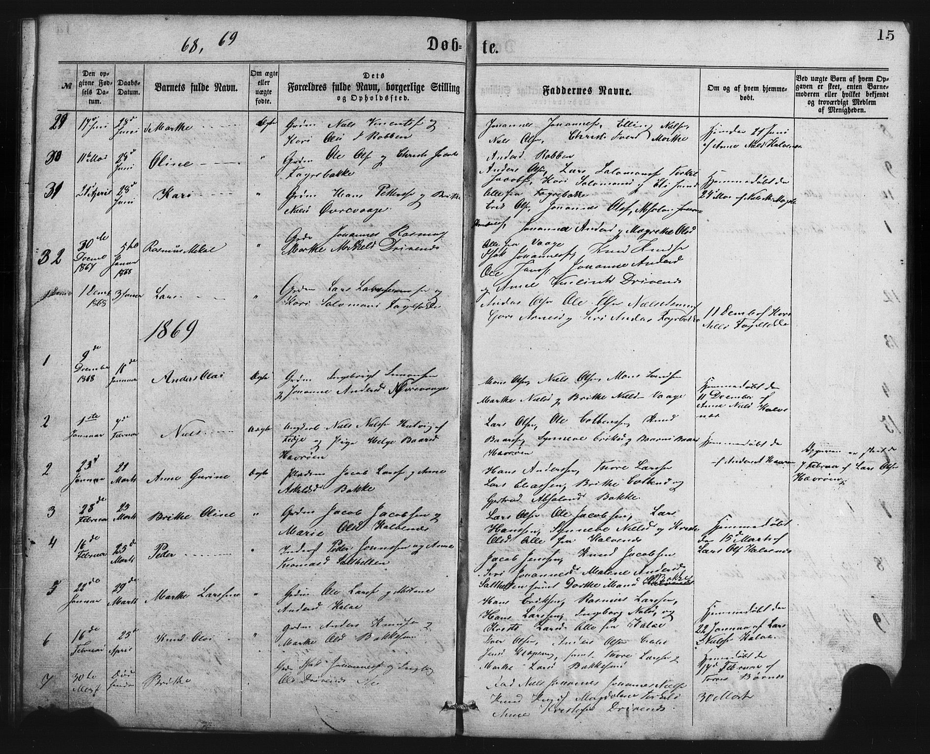 Austevoll Sokneprestembete, SAB/A-74201/H/Hab: Parish register (copy) no. B 2, 1865-1878, p. 15