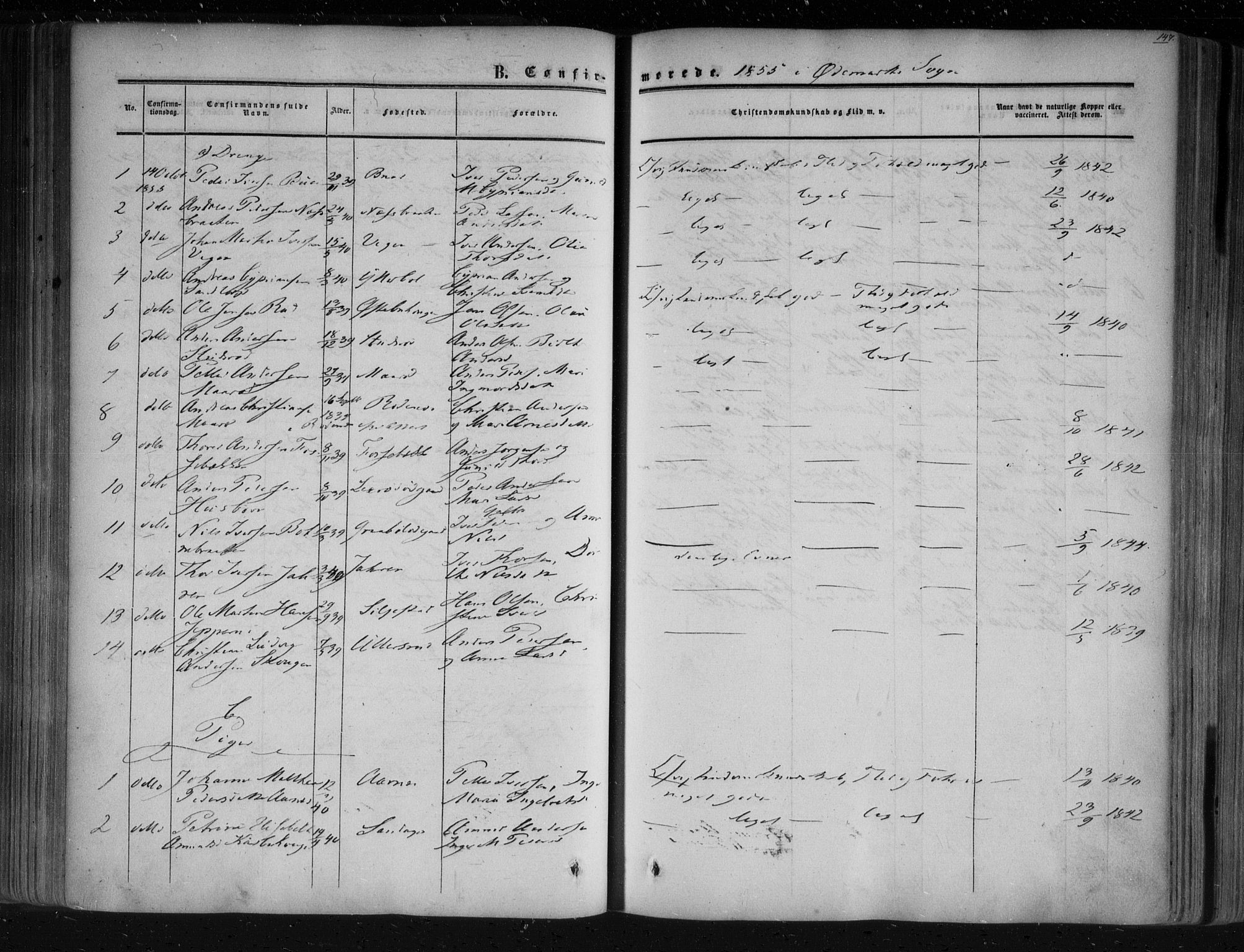 Aremark prestekontor Kirkebøker, AV/SAO-A-10899/F/Fc/L0003: Parish register (official) no. III 3, 1850-1865, p. 147