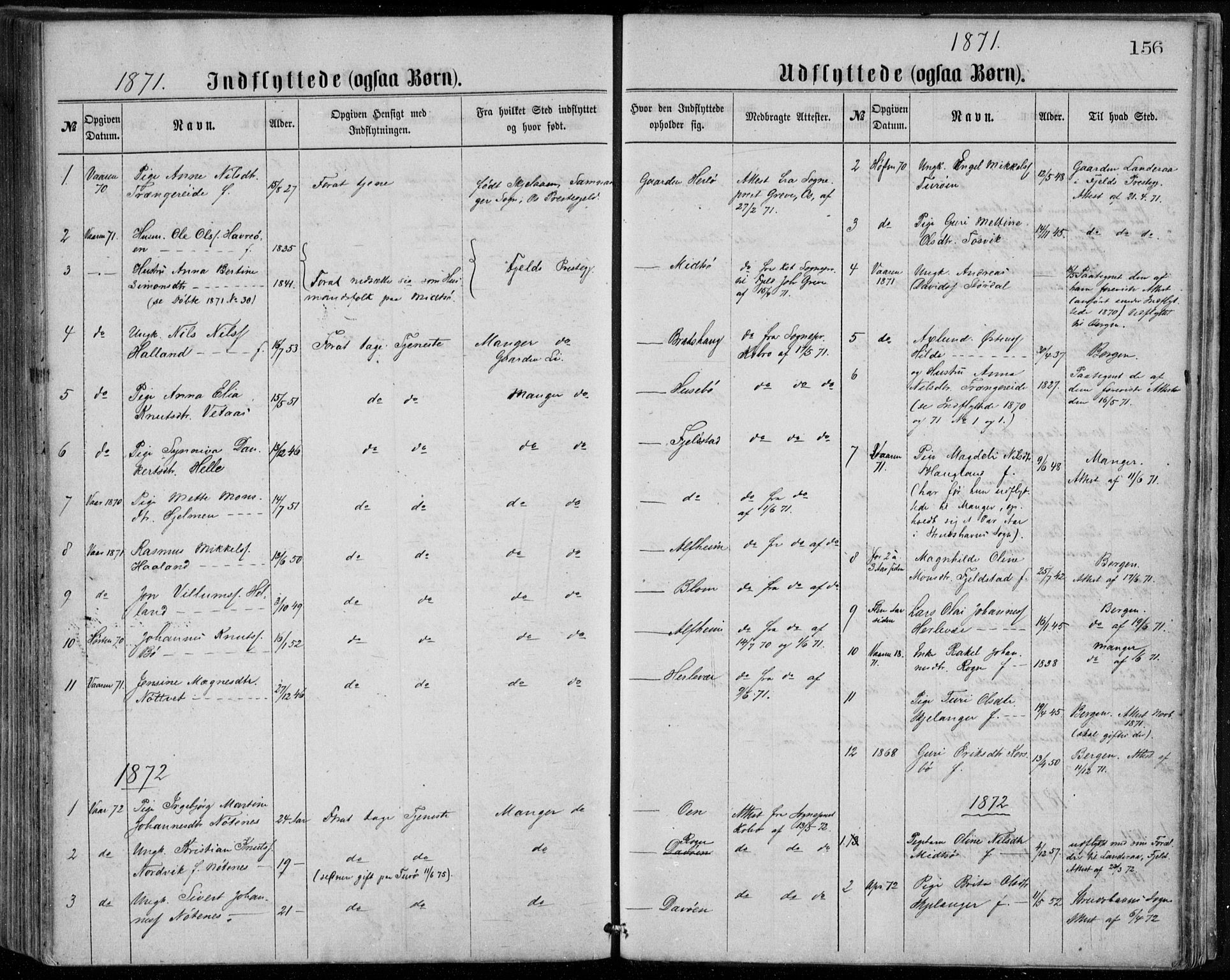 Herdla Sokneprestembete, AV/SAB-A-75701/H/Haa: Parish register (official) no. A 2, 1869-1877, p. 156