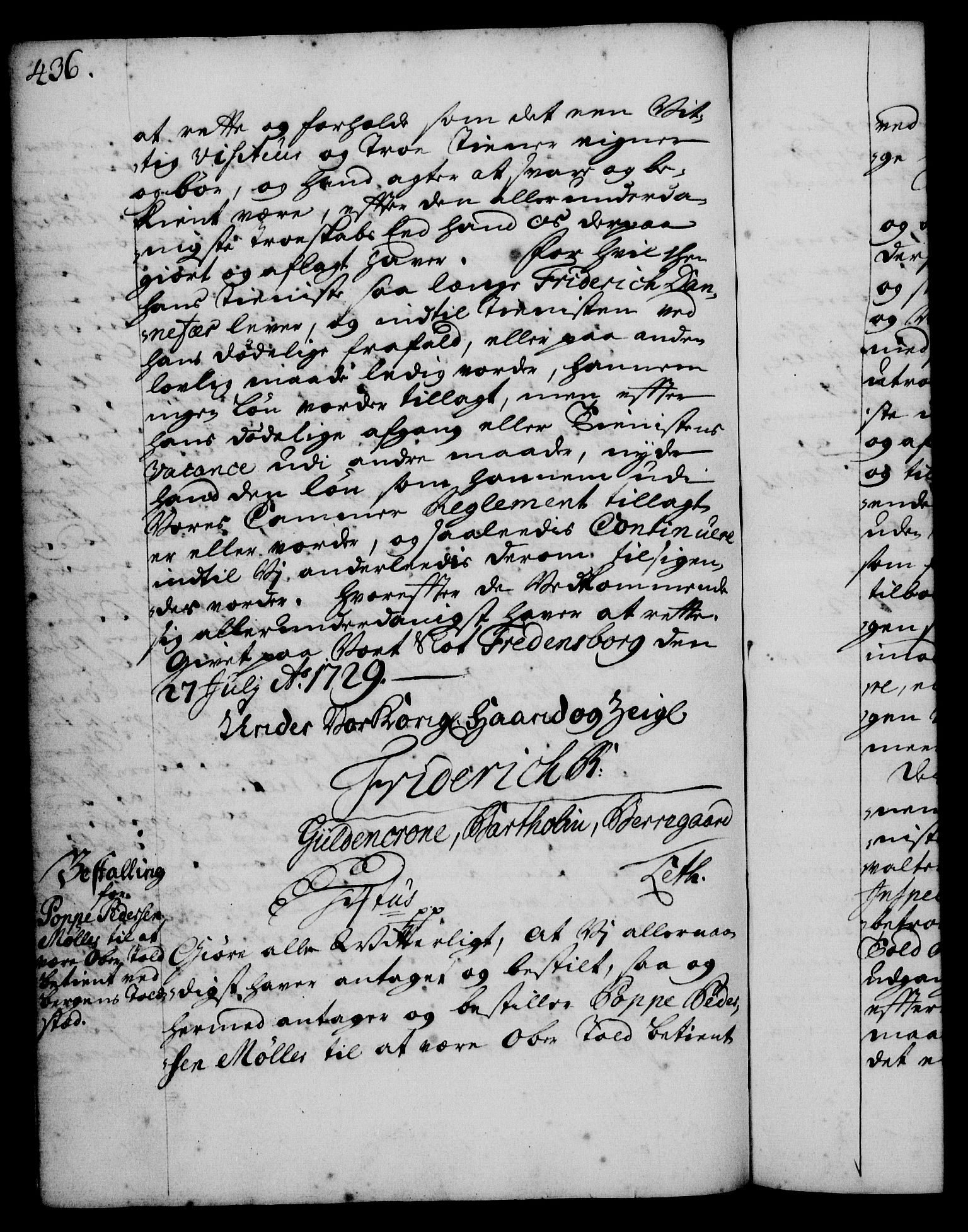 Rentekammeret, Kammerkanselliet, RA/EA-3111/G/Gg/Gge/L0001: Norsk bestallingsprotokoll med register (merket RK 53.25), 1720-1730, p. 436