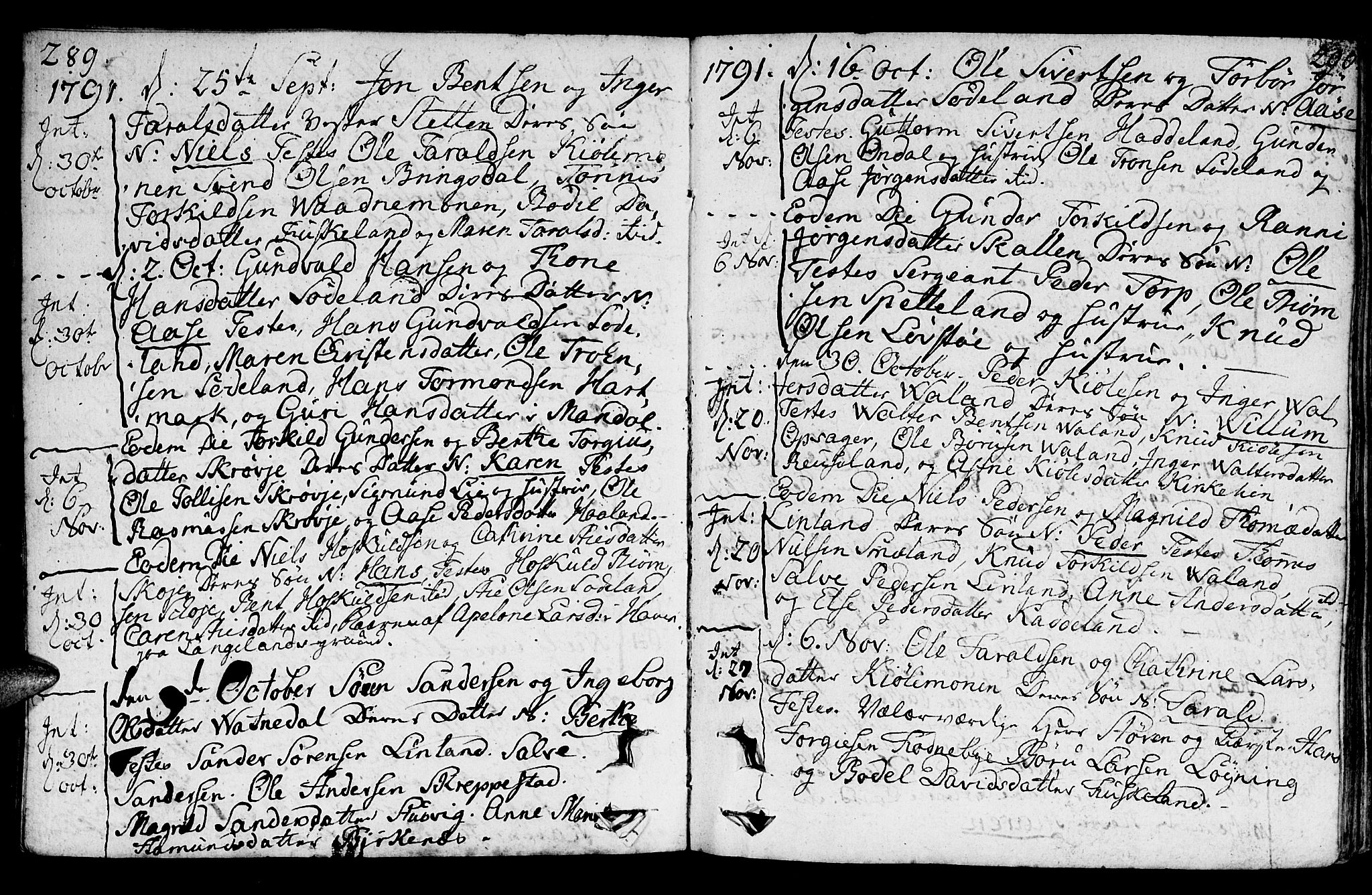 Holum sokneprestkontor, AV/SAK-1111-0022/F/Fa/Faa/L0003: Parish register (official) no. A 3, 1780-1821, p. 289-290