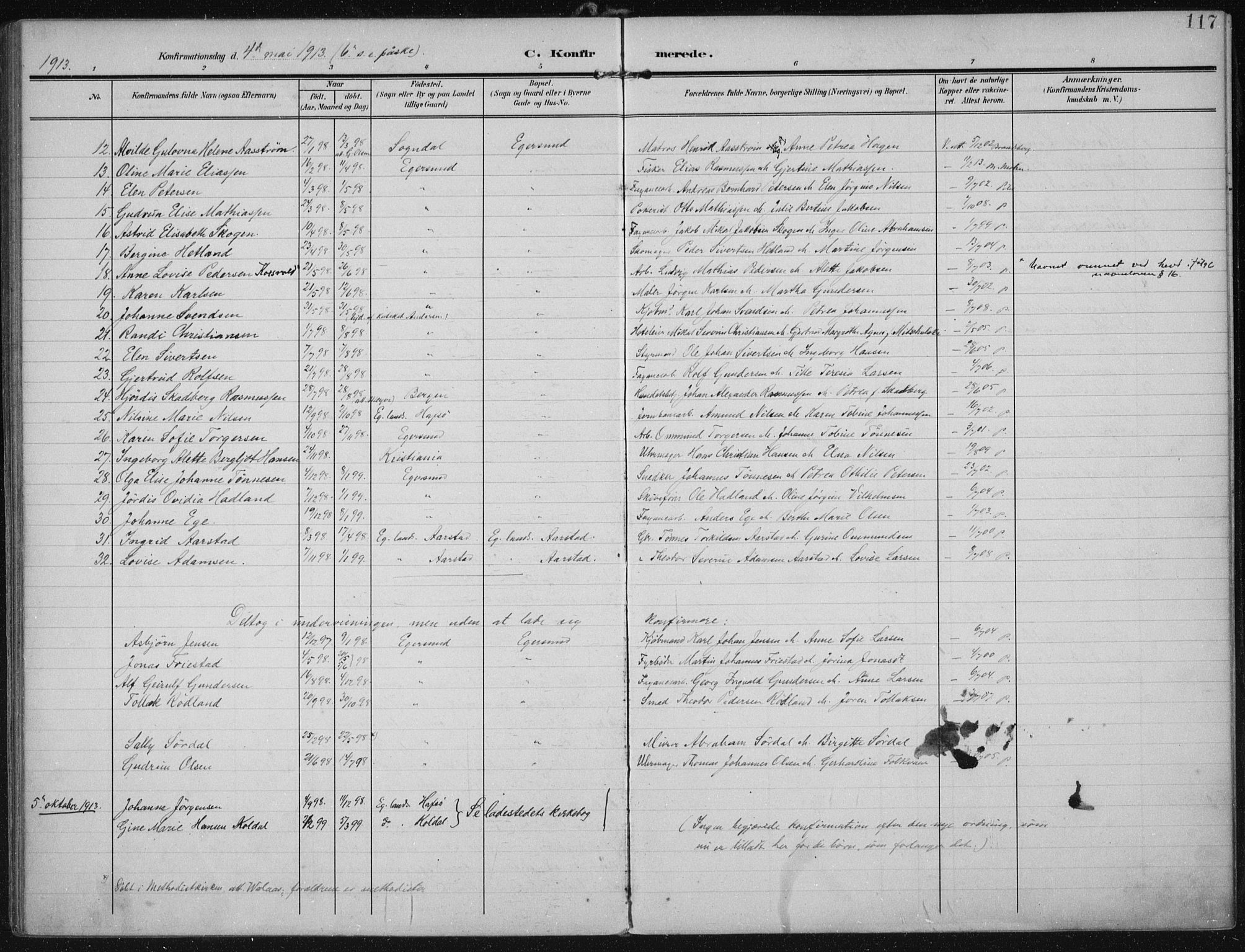 Eigersund sokneprestkontor, AV/SAST-A-101807/S08/L0022: Parish register (official) no. A 21, 1905-1928, p. 117