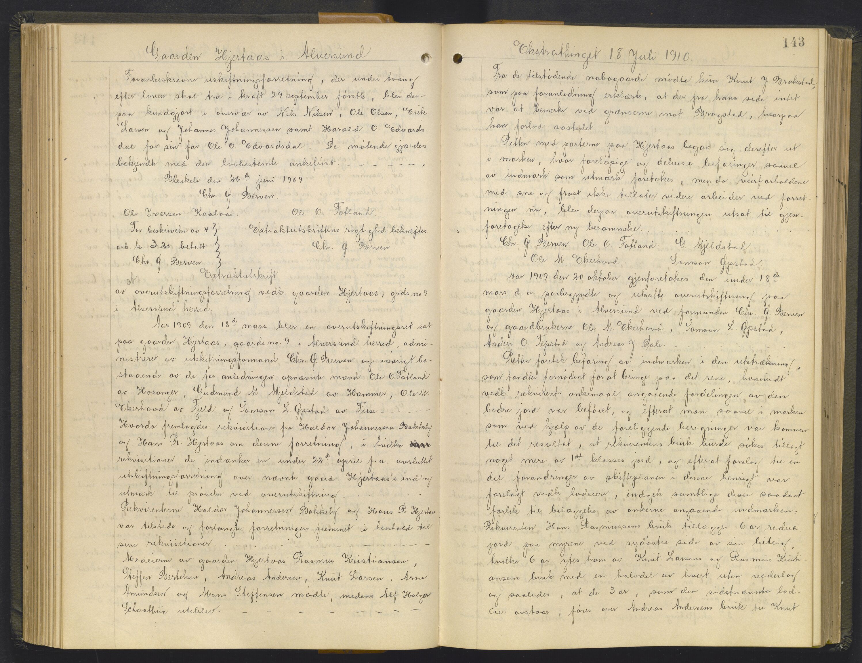 Nordhordland sorenskrivar, AV/SAB-A-2901/1/G/Gb/Gbc/L0007: Mortgage book no. II.B.c.7, 1909-1912, p. 142b-143a