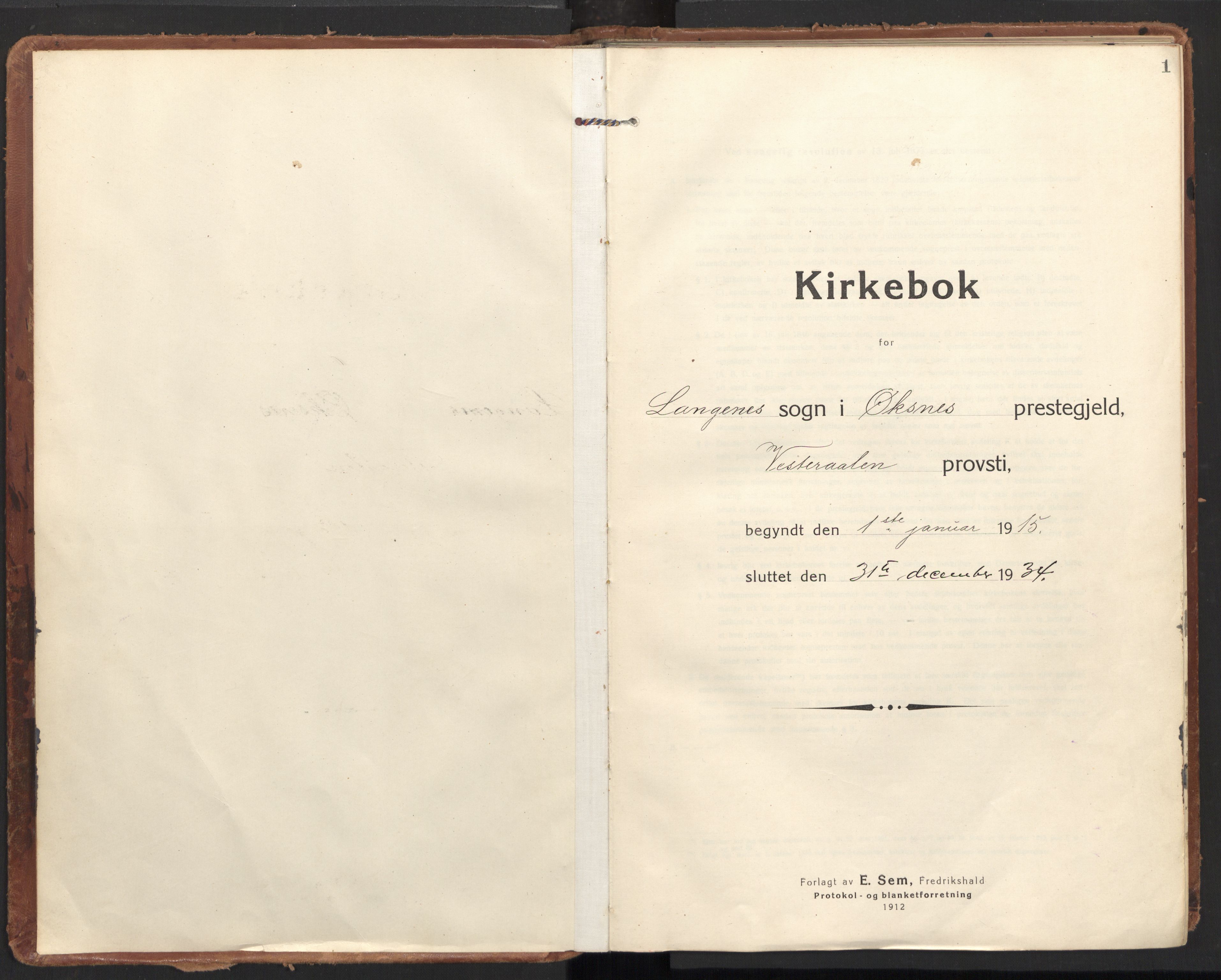 Ministerialprotokoller, klokkerbøker og fødselsregistre - Nordland, SAT/A-1459/894/L1357: Parish register (official) no. 894A03, 1913-1934, p. 1