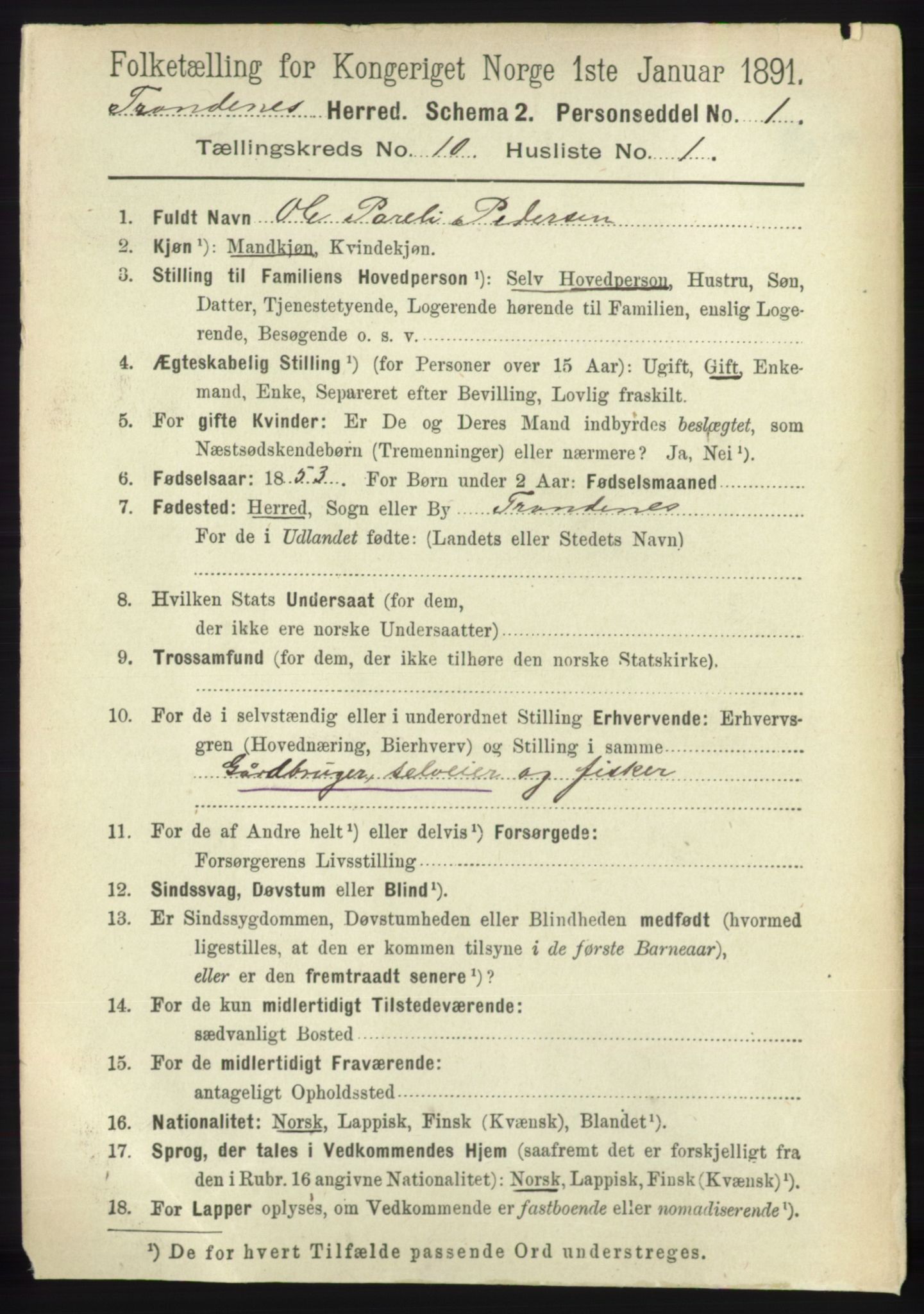 RA, 1891 census for 1914 Trondenes, 1891, p. 7499