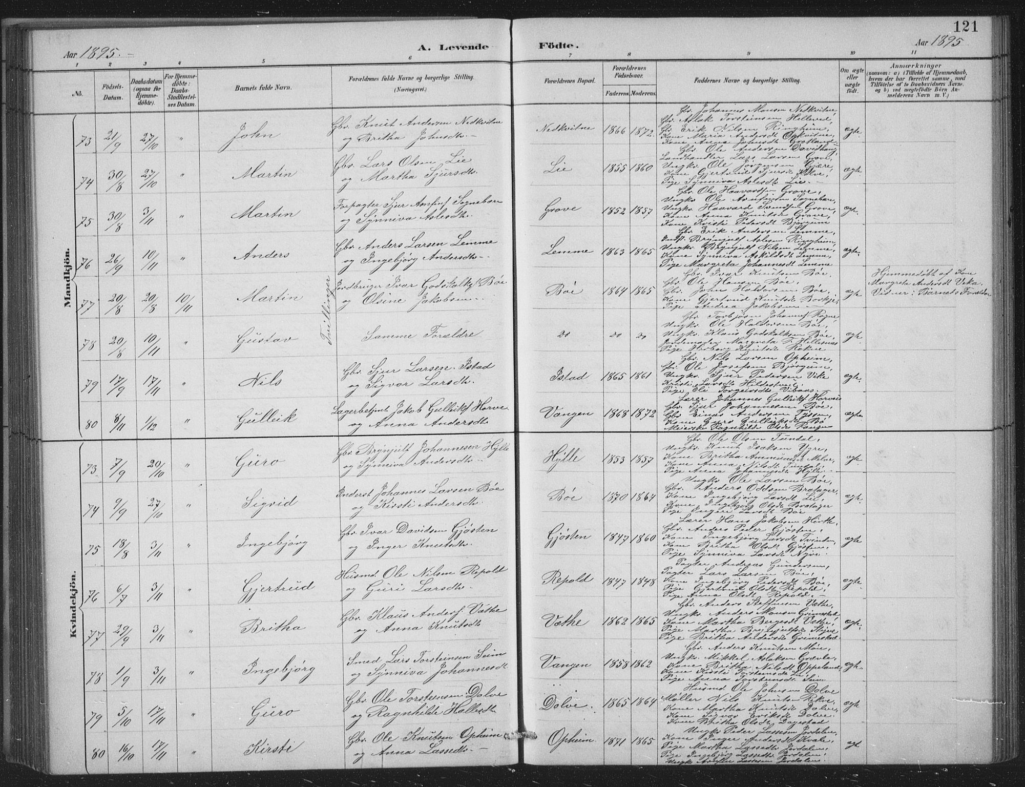 Voss sokneprestembete, SAB/A-79001/H/Hab: Parish register (copy) no. C 1, 1886-1899, p. 121
