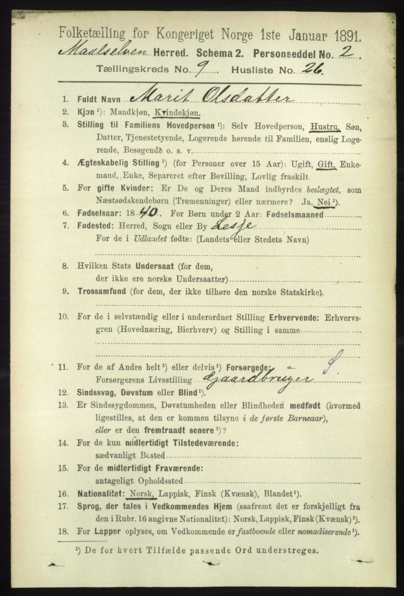 RA, 1891 census for 1924 Målselv, 1891, p. 2925