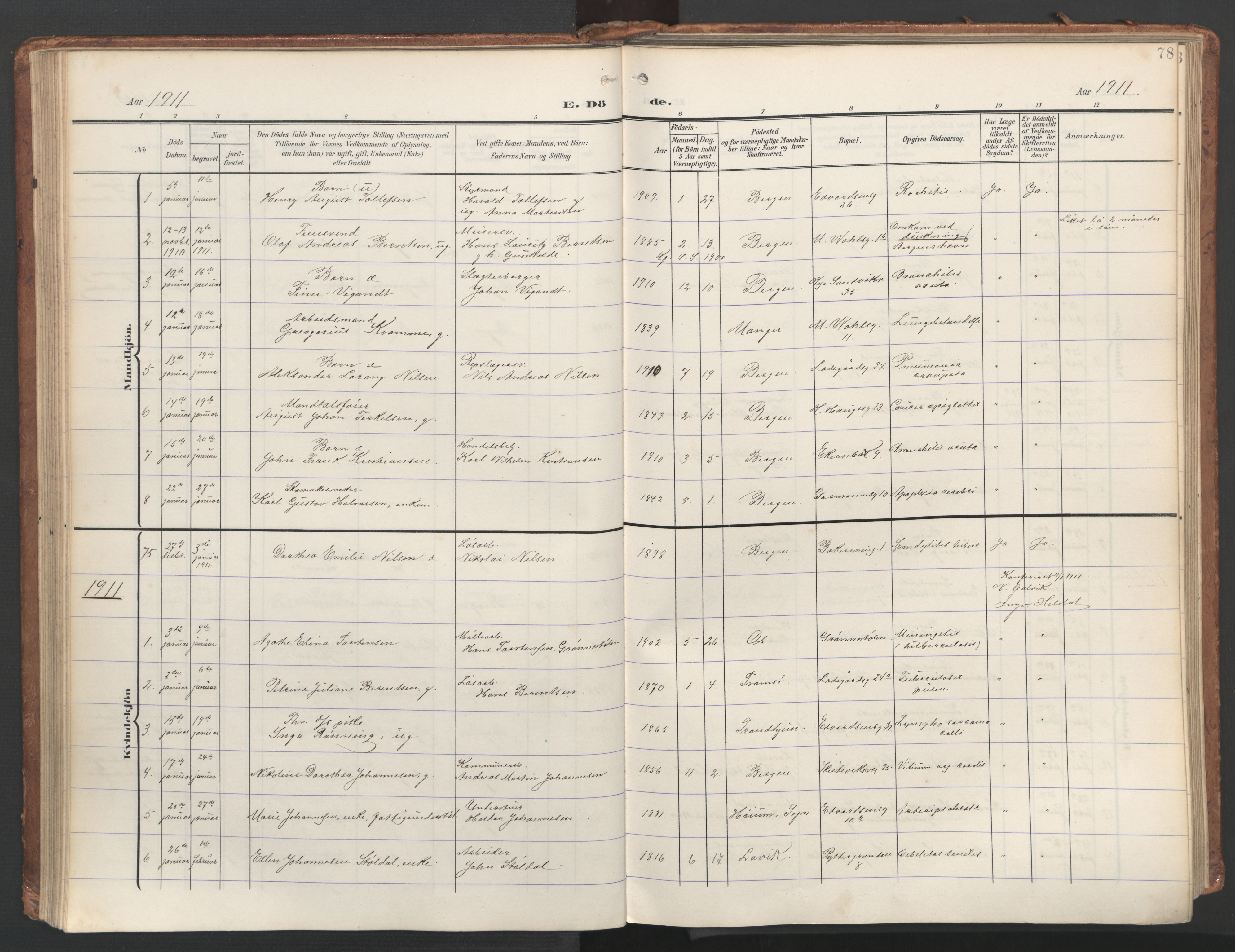 Sandviken Sokneprestembete, SAB/A-77601/H/Ha/L0019: Parish register (official) no. E 2, 1905-1933, p. 78