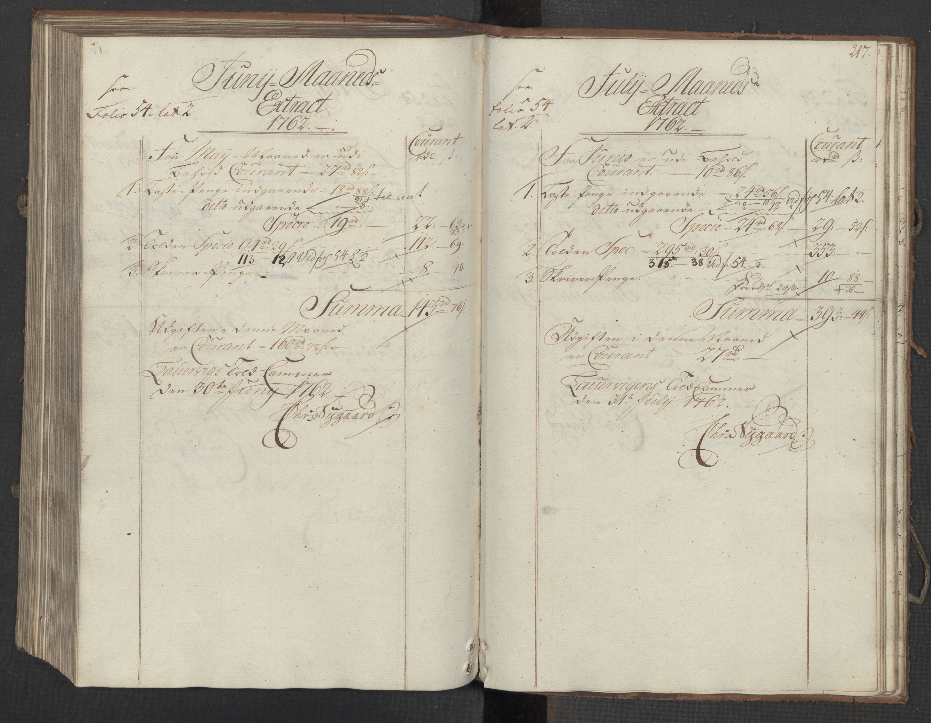 Generaltollkammeret, tollregnskaper, AV/RA-EA-5490/R11/L0038/0001: Tollregnskaper Larvik og Sandefjord / Inngående hovedtollbok, 1762, p. 216b-217a