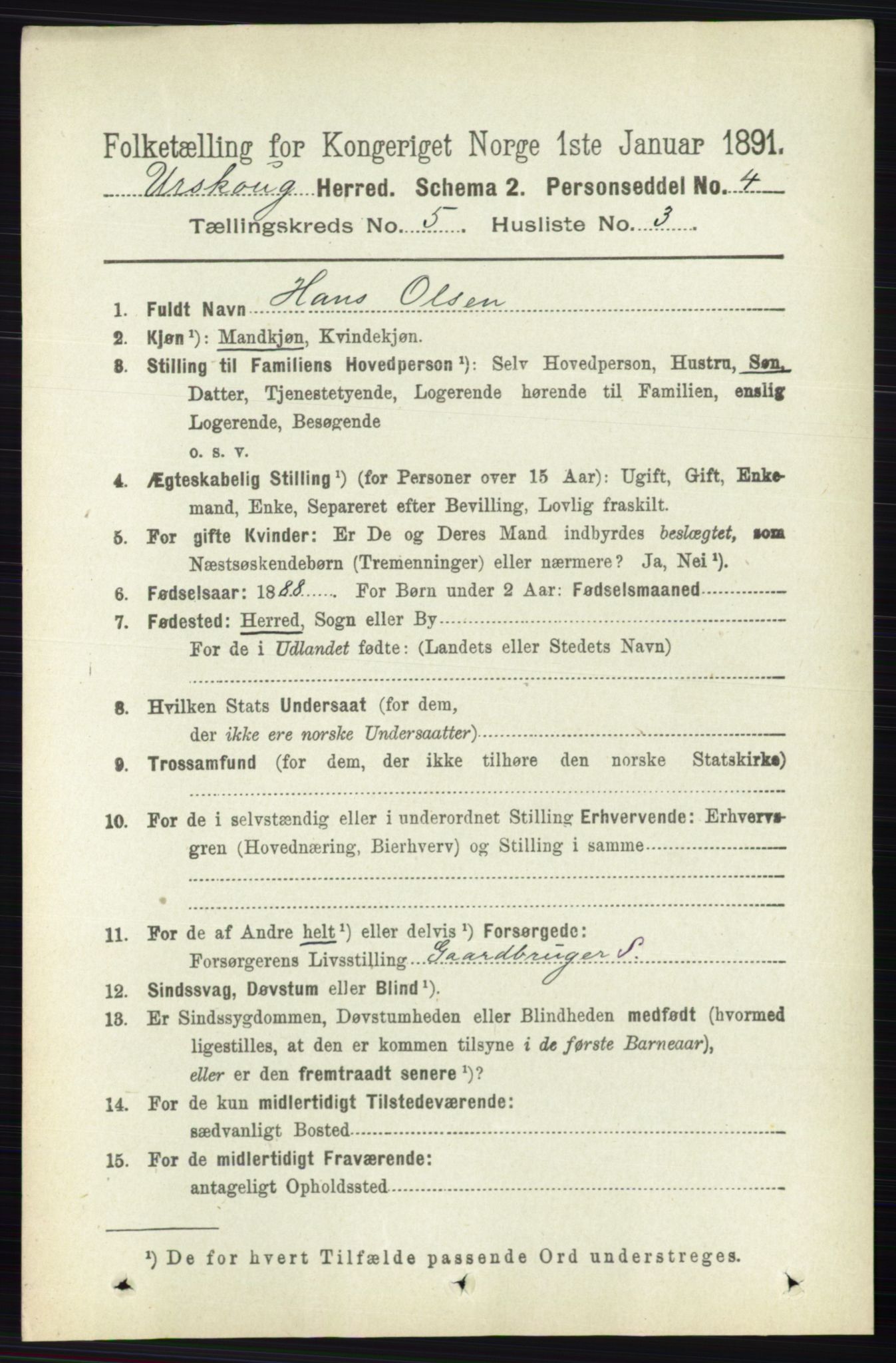RA, 1891 census for 0224 Aurskog, 1891, p. 2076