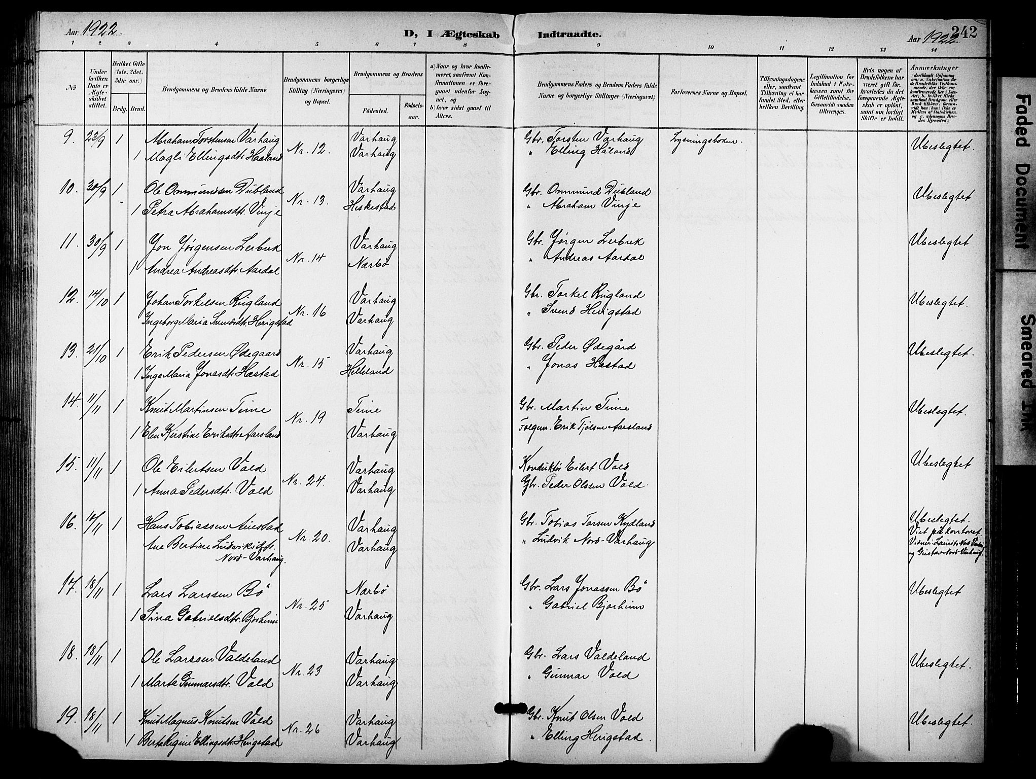 Hå sokneprestkontor, AV/SAST-A-101801/001/30BB/L0006: Parish register (copy) no. B 6, 1900-1924, p. 242