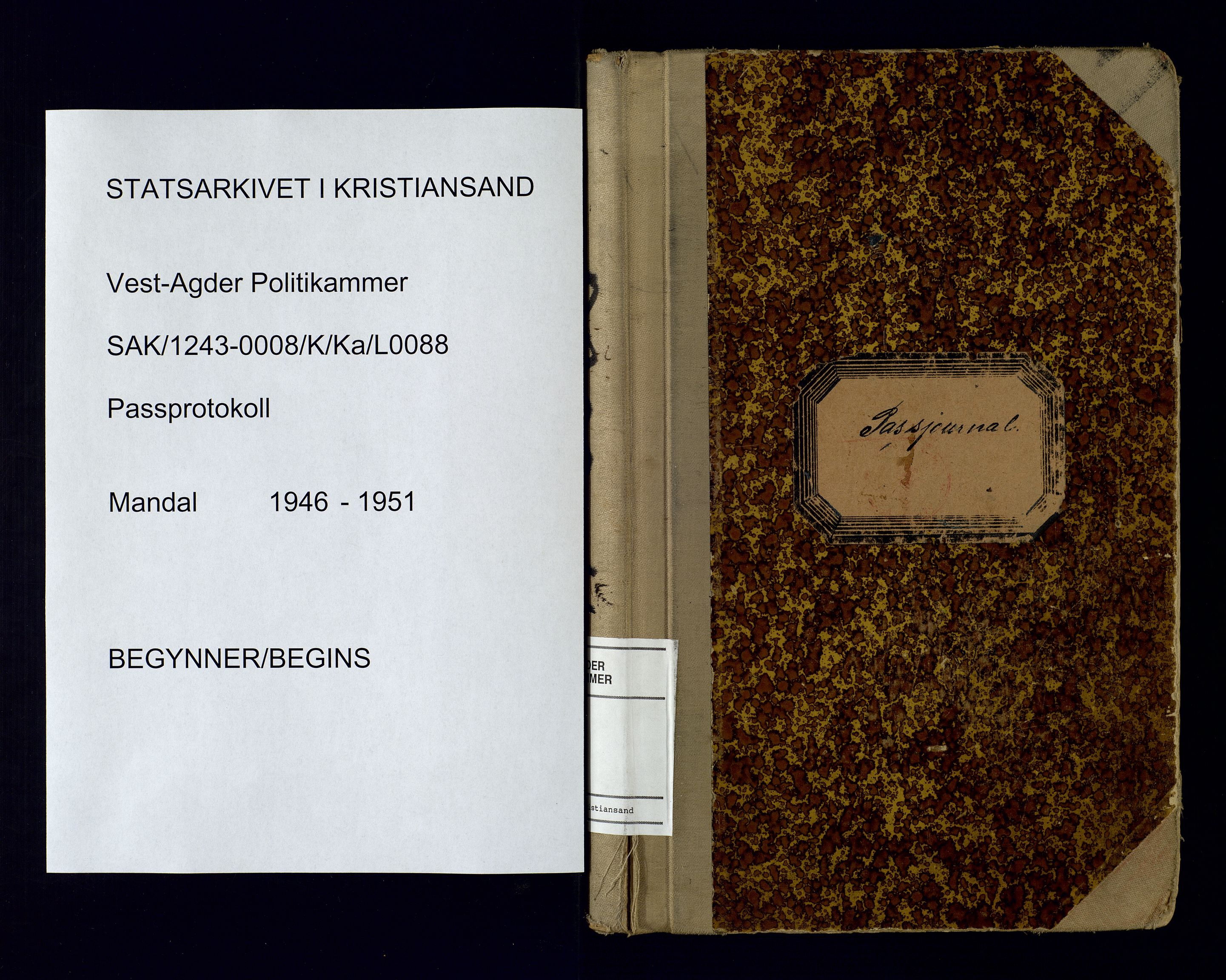 Vest-Agder politikammer, SAK/1243-0008/K/Ka/L0088: Passprotokoll med register, 1946-1951