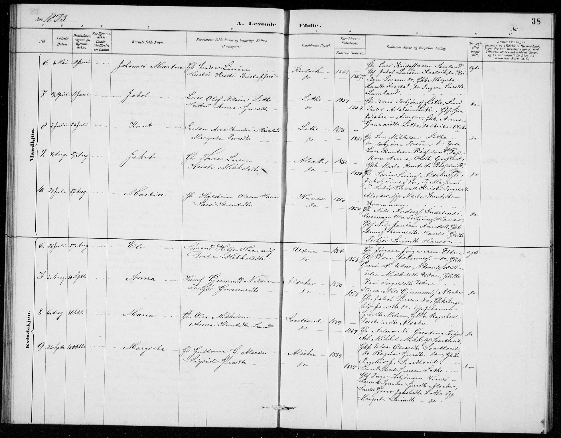 Ullensvang sokneprestembete, SAB/A-78701/H/Hab: Parish register (copy) no. E  7, 1887-1929, p. 38