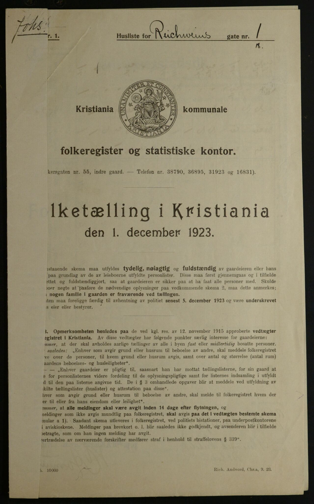 OBA, Municipal Census 1923 for Kristiania, 1923, p. 91317
